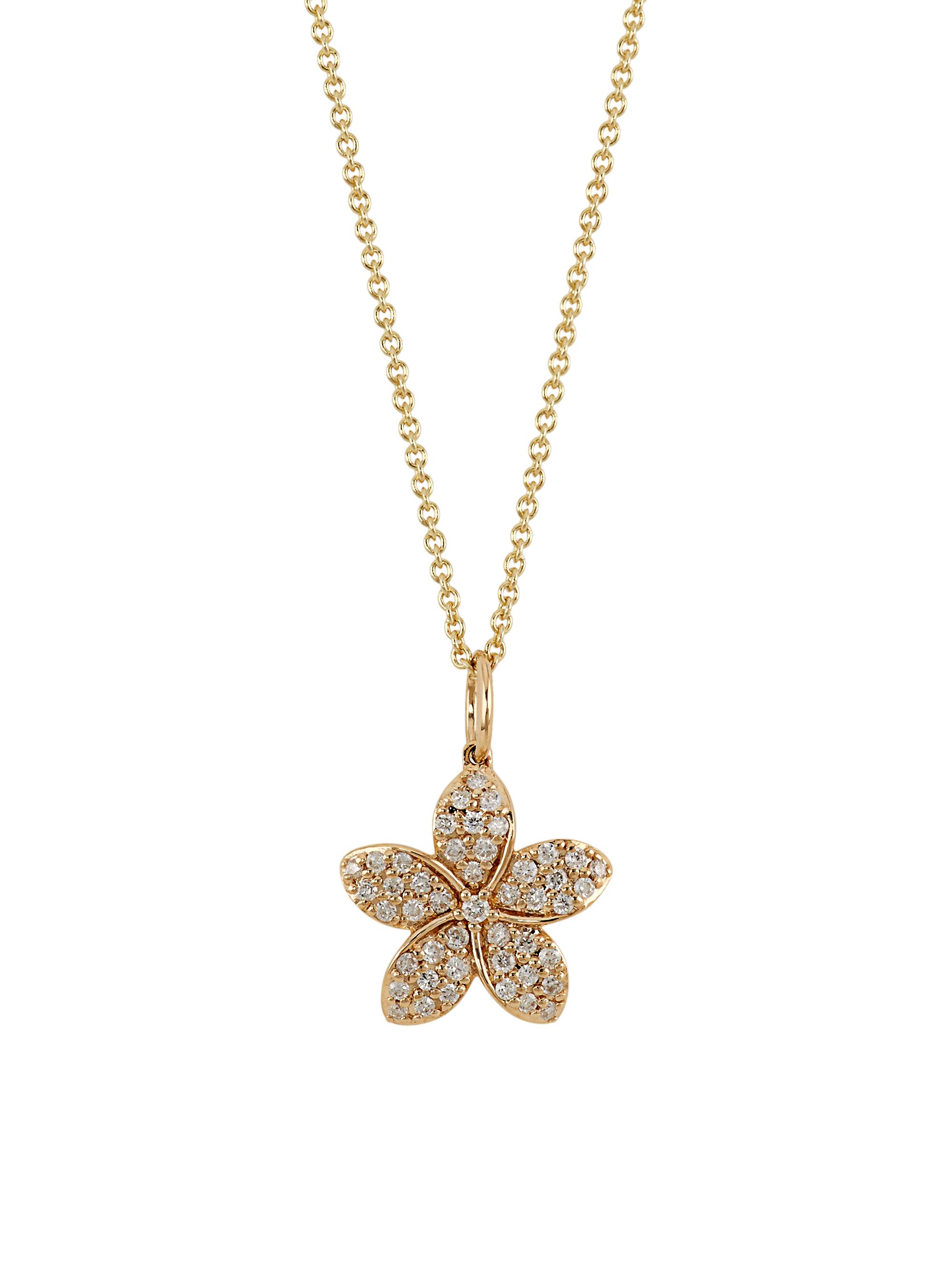 Sydney Evan Women's 14K Yellow Gold & Diamond Plumeria Pendant Necklace