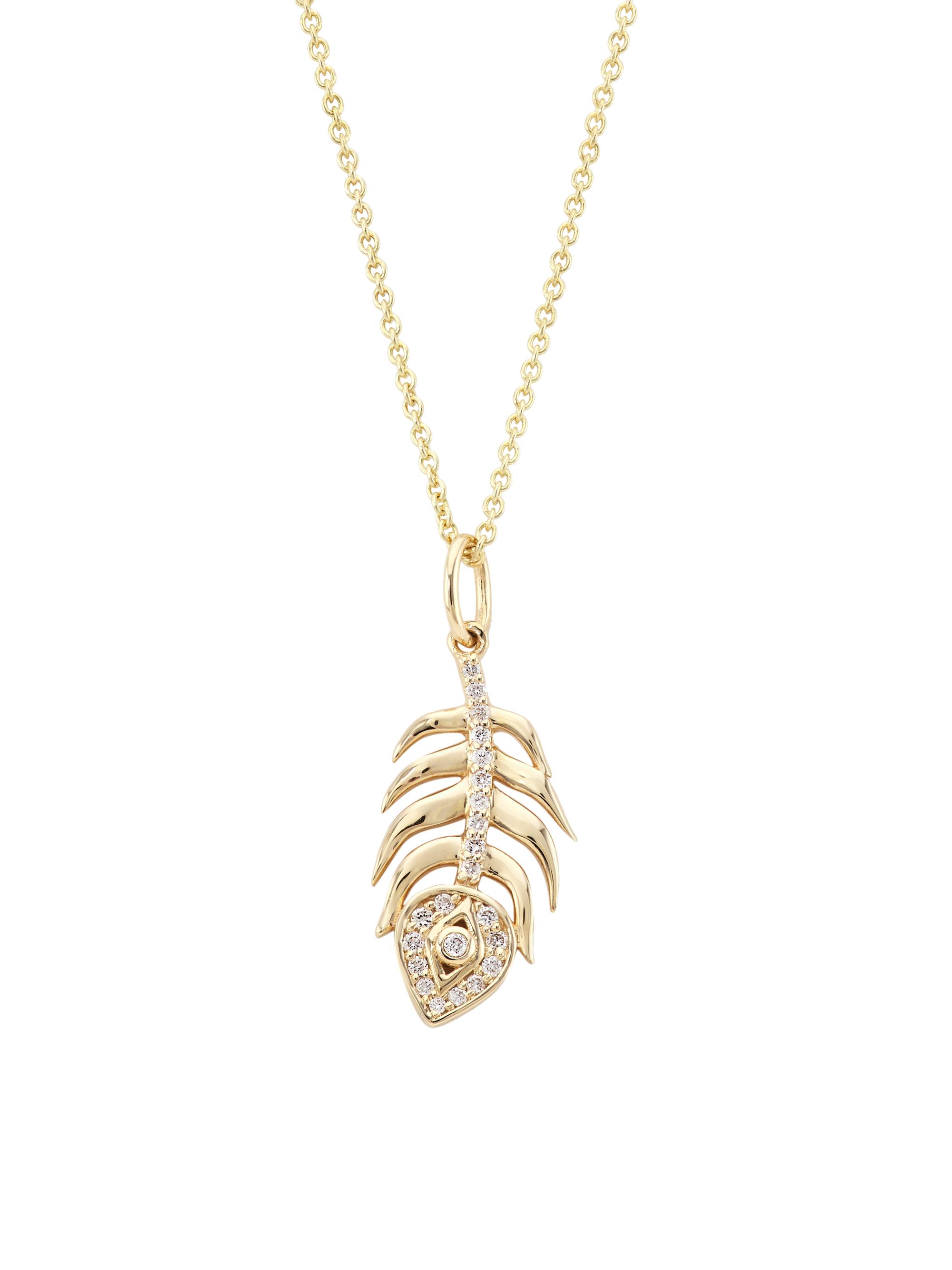 Sydney Evan Women's 14K Yellow Gold & Diamond Peacock-Feather Pendant Necklace