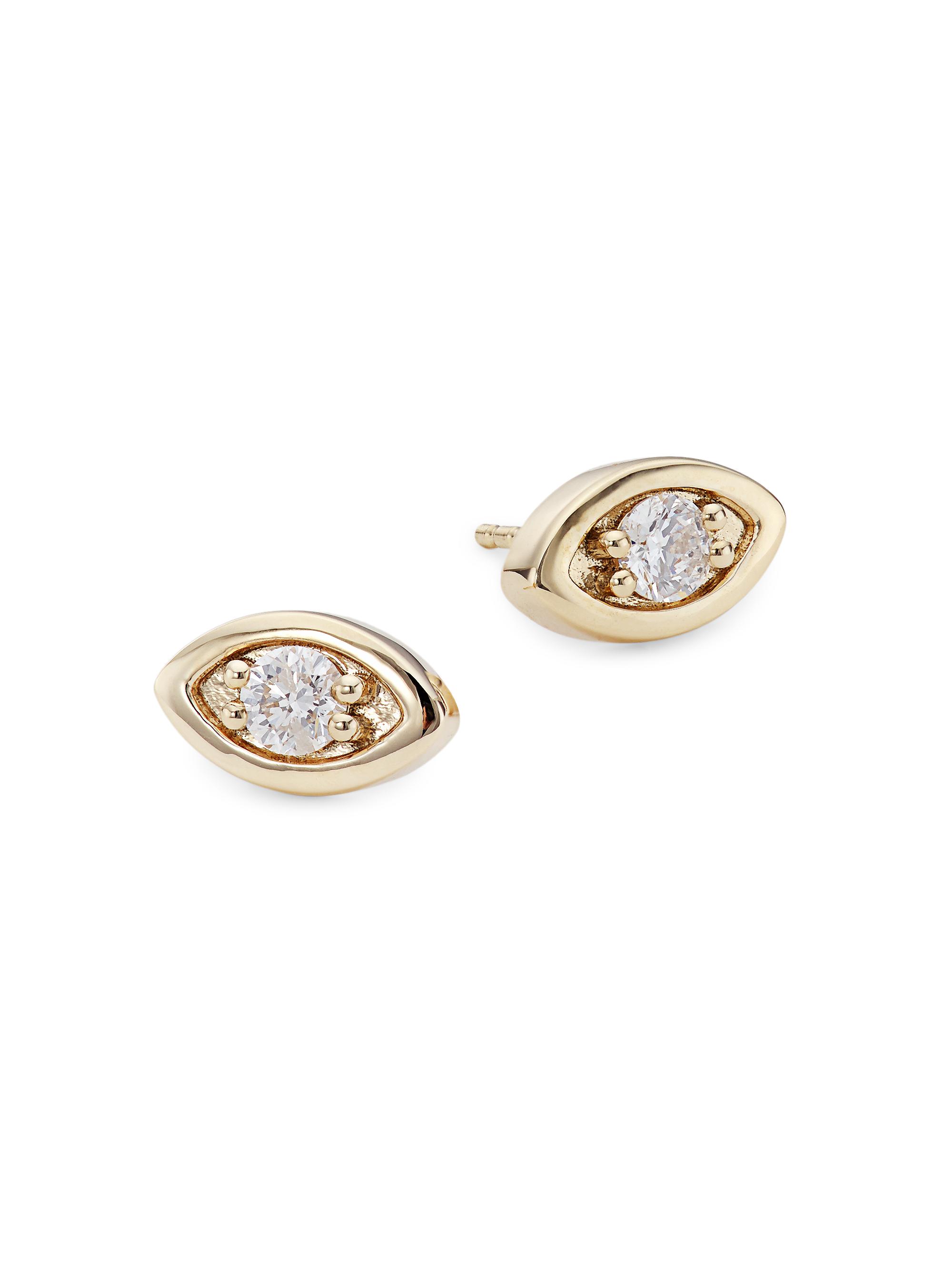 Sydney Evan Women's 14K Yellow Gold & Diamond  Evil-Eye Stud Earrings