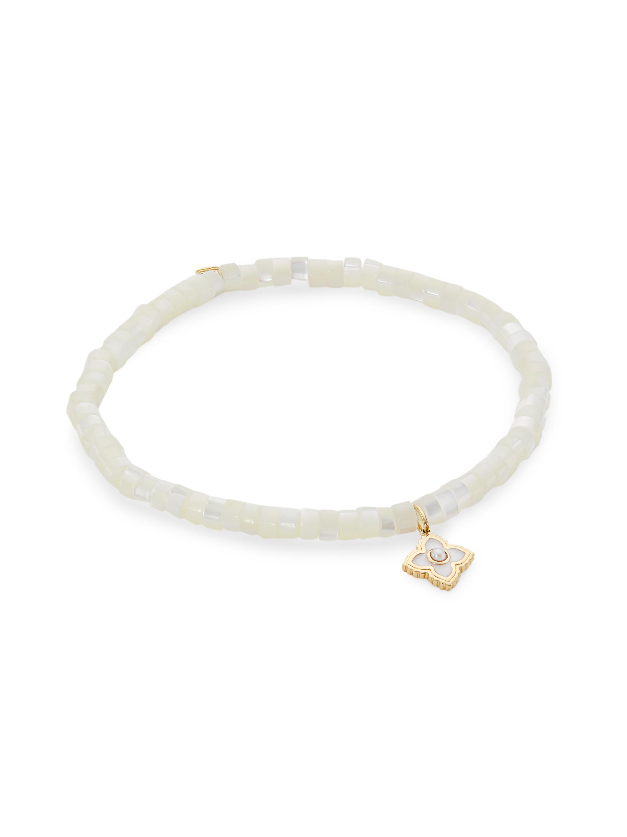 Sydney Evan Women's 14K Yellow Gold, Mother-Of-Pearl, & Freshwater Pearl Beaded Stretch Bracelet