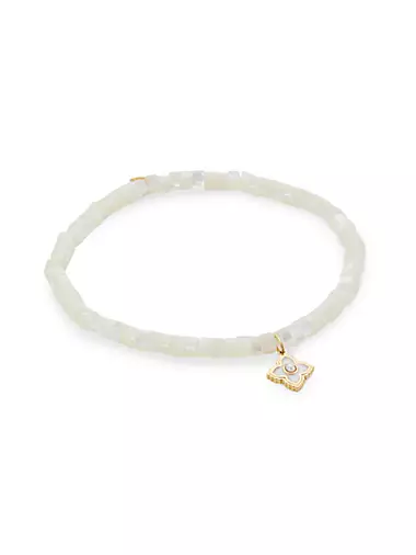 14K Yellow Gold, Mother-Of-Pearl, & Freshwater Pearl Beaded Stretch Bracelet