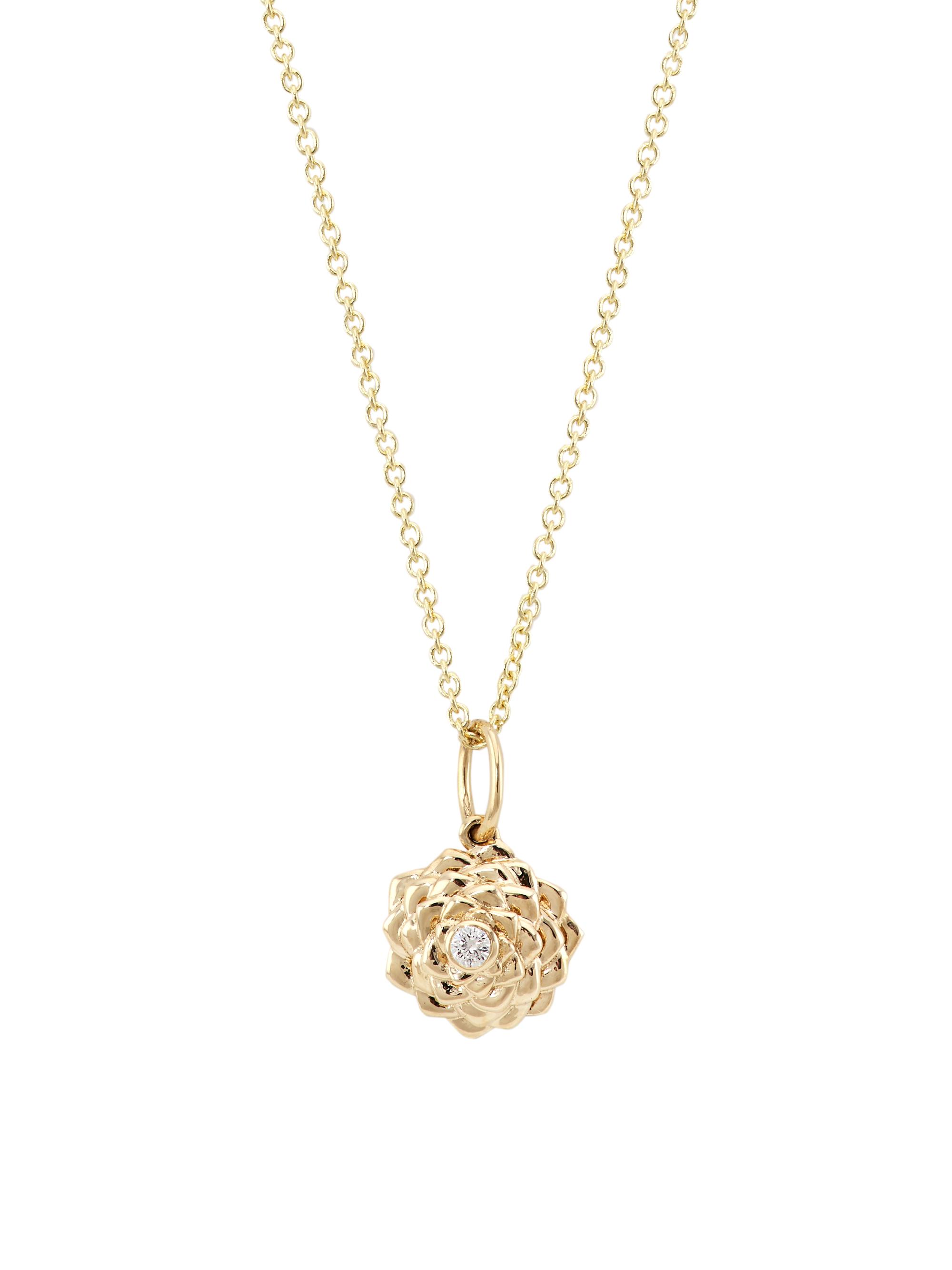 Sydney Evan Women's 14K Yellow Gold & Diamond  Camellia Pendant Necklace
