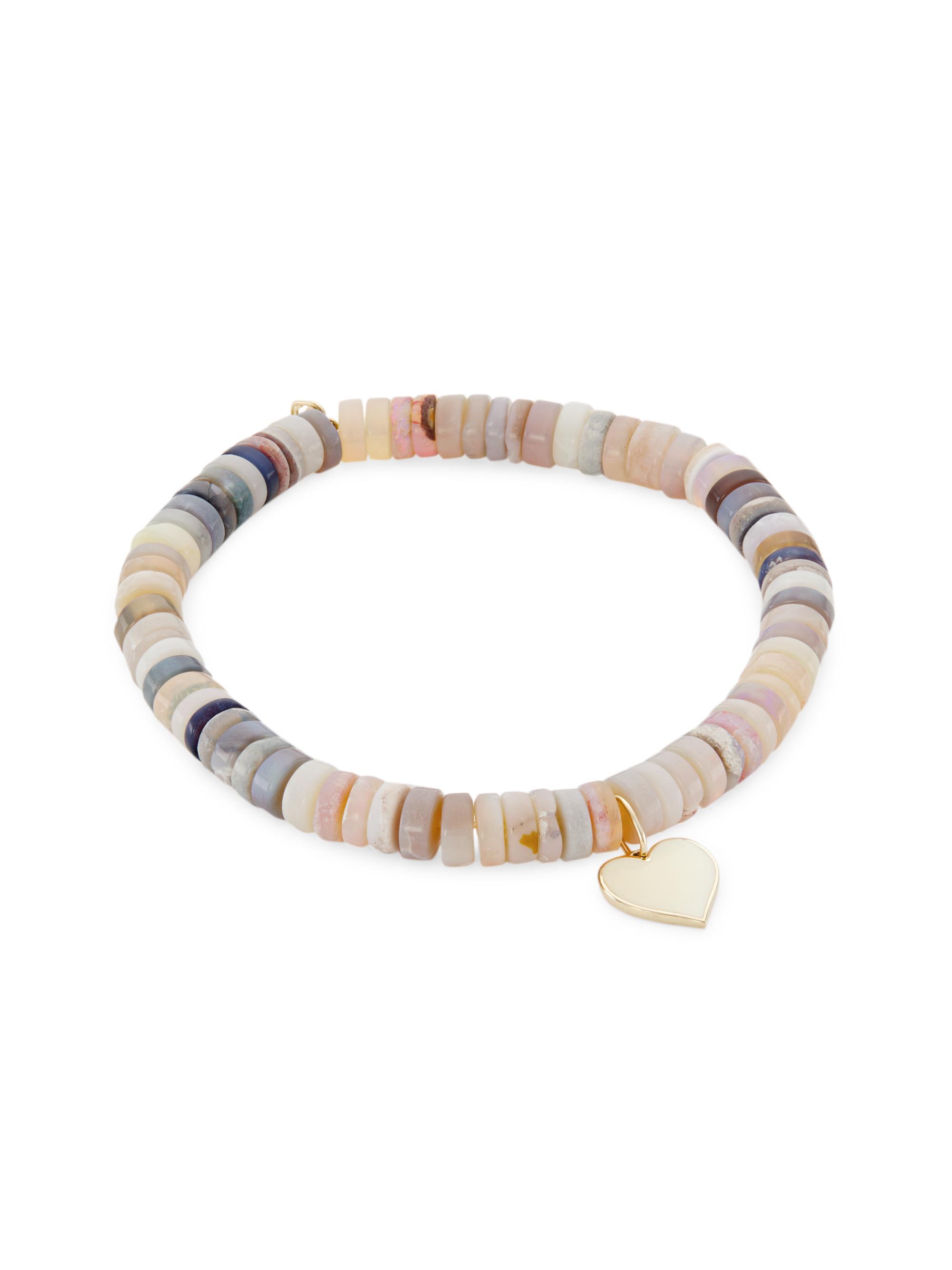 Sydney Evan Women's 14K Yellow Gold, Enamel, & Opal Heishi Bead Heart Charm Bracelet