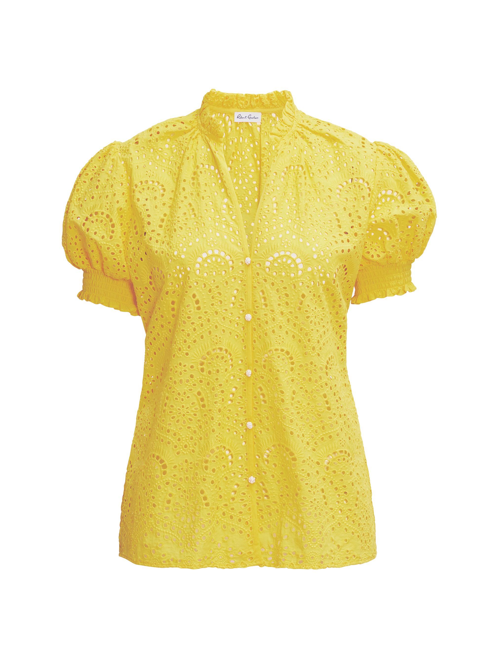 Robert Graham Women's Mila Cotton Eyelet Blouse - Yellow
