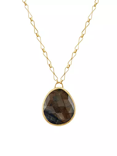 22K Yellow Gold & Brown Sapphire Pendant Necklace