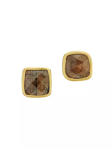 22K Yellow Gold & Brown-Sapphire Stud Earrings