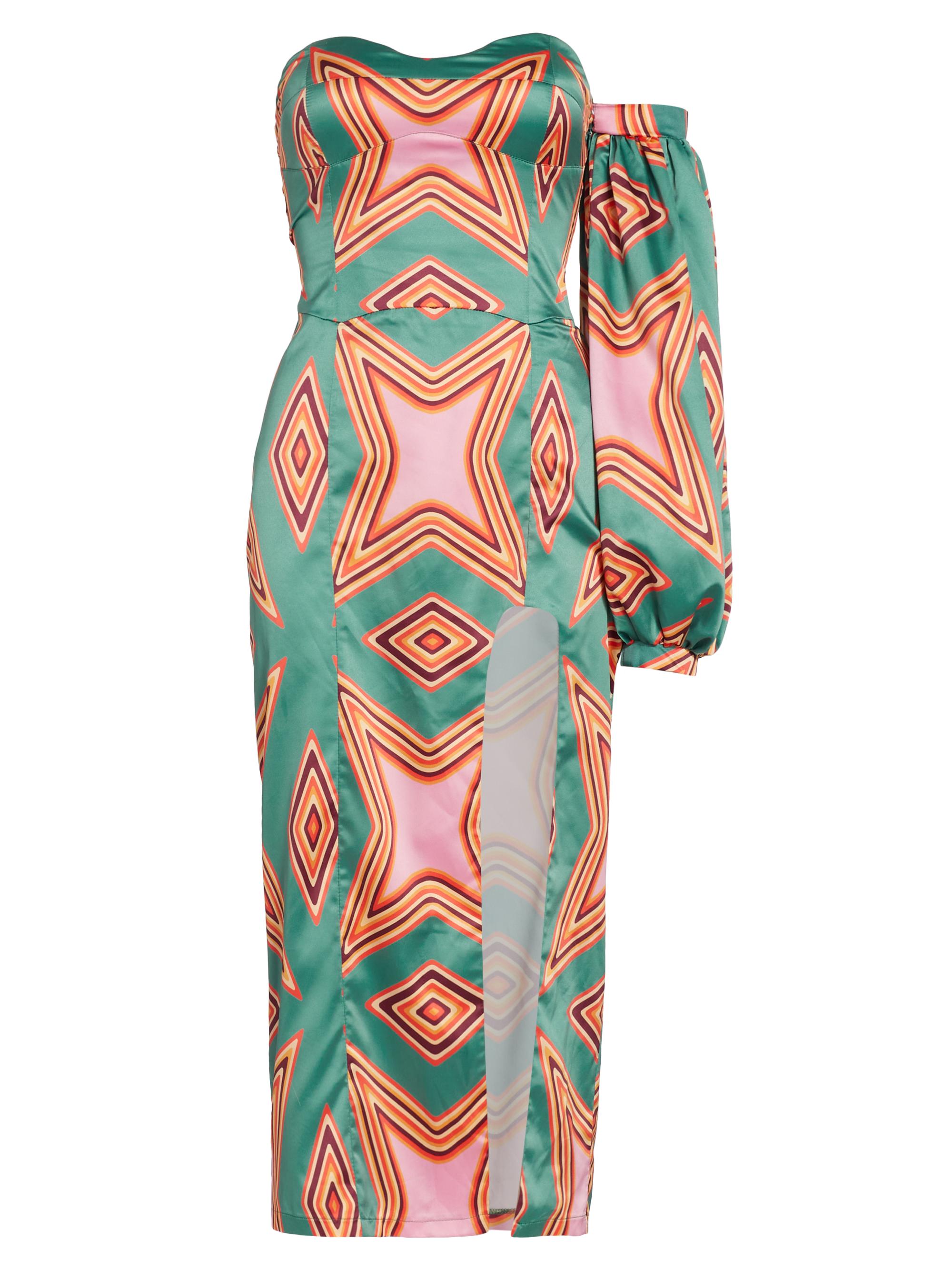 Claude Kameni Women's Geometric-Print Satin Midi-Dress - Diamond Print 1