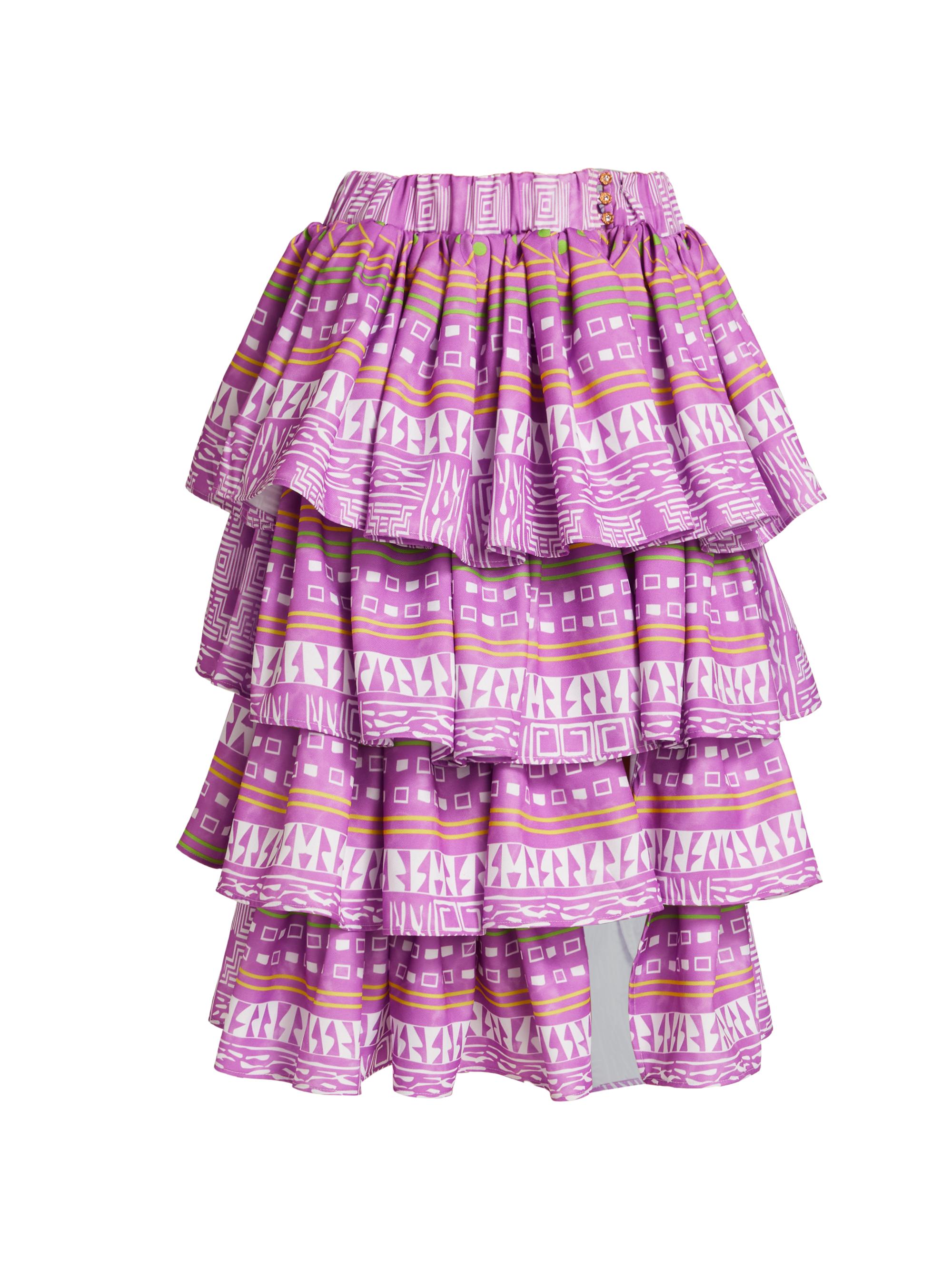 Claude Kameni Women's Geometric-Print Ruffle Skirt - Dancing Print