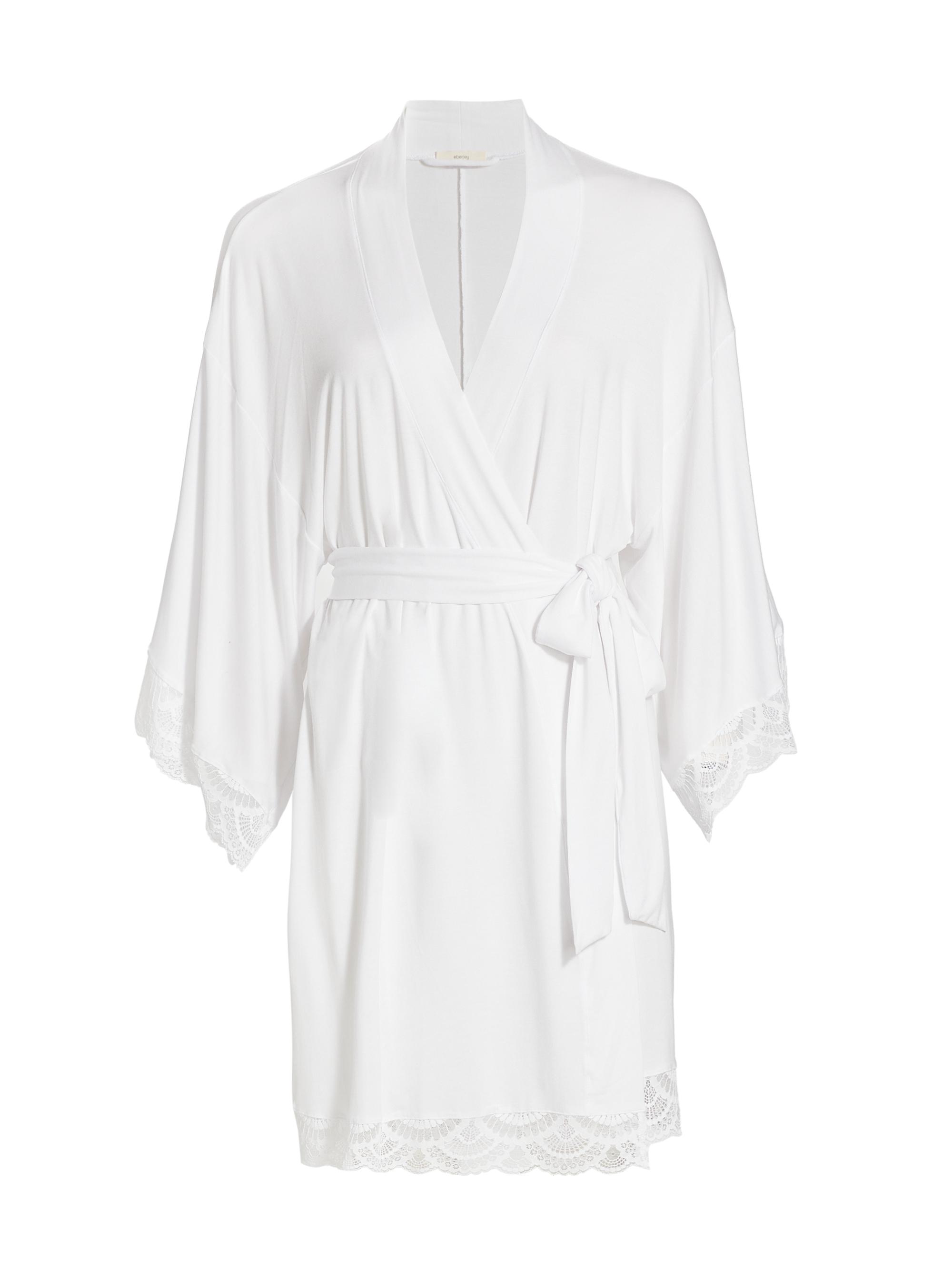 Eberjey Women's Mariana Modal Lace-Trim Robe - White