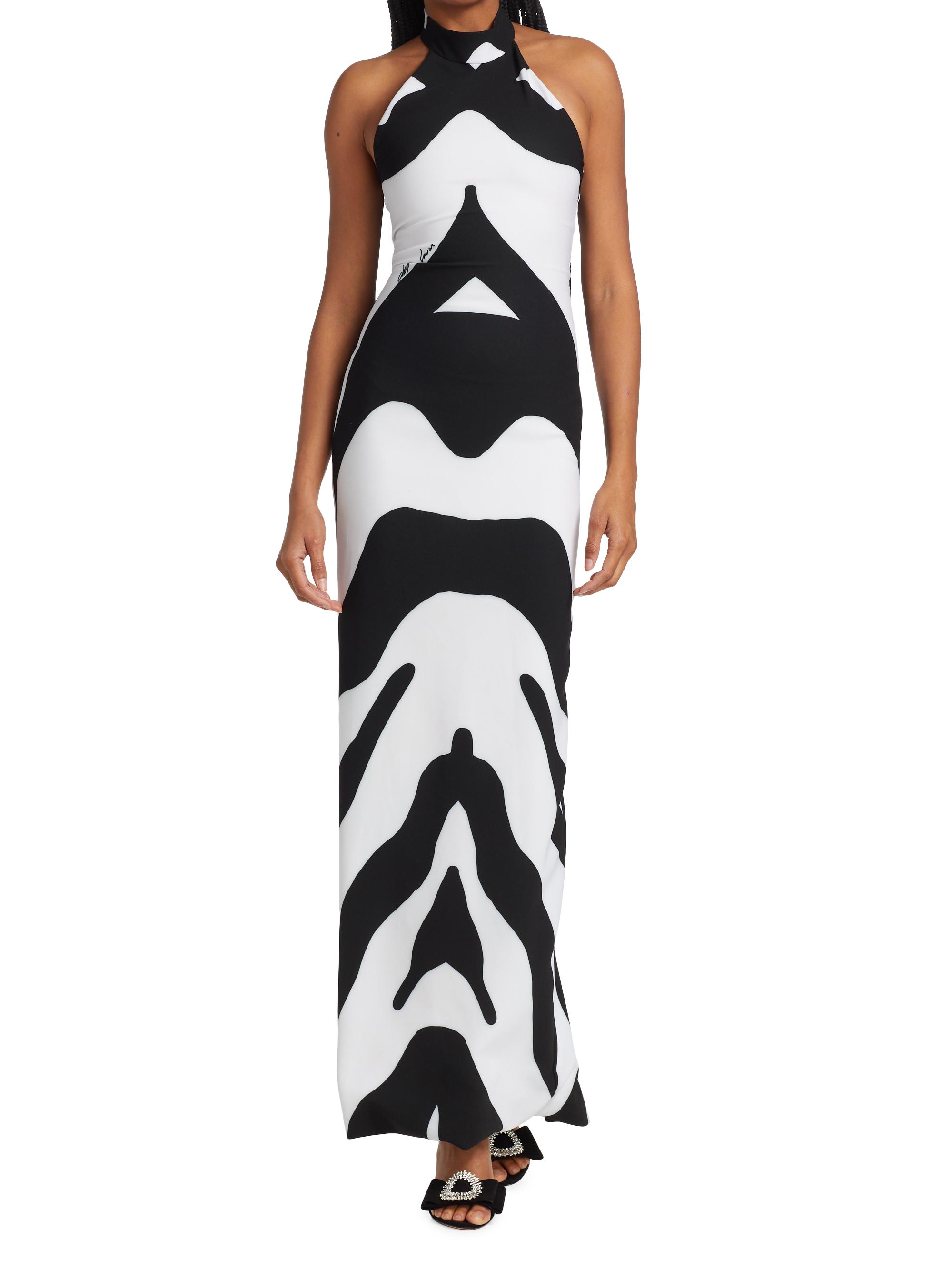 Christian Cowan Sleeveless Zebra-Print Halter Dress | Saks Fifth Avenue