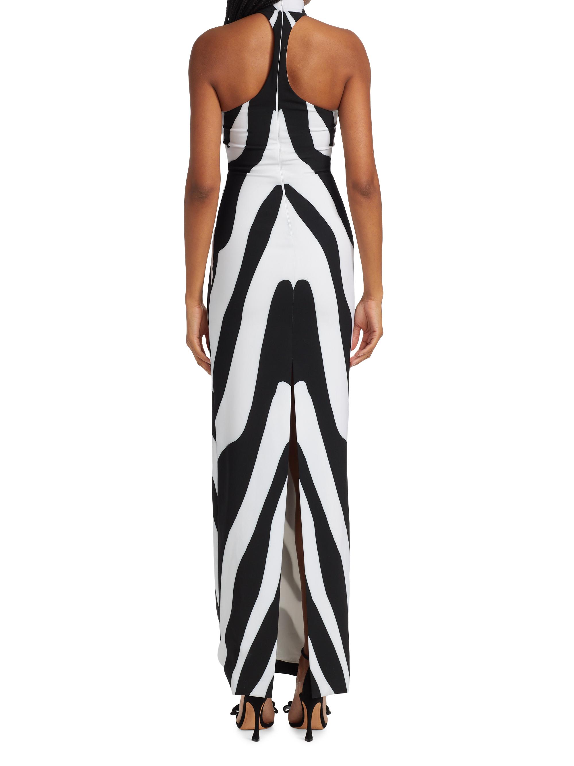 Christian Cowan Sleeveless Zebra-Print Halter Dress | Saks Fifth Avenue