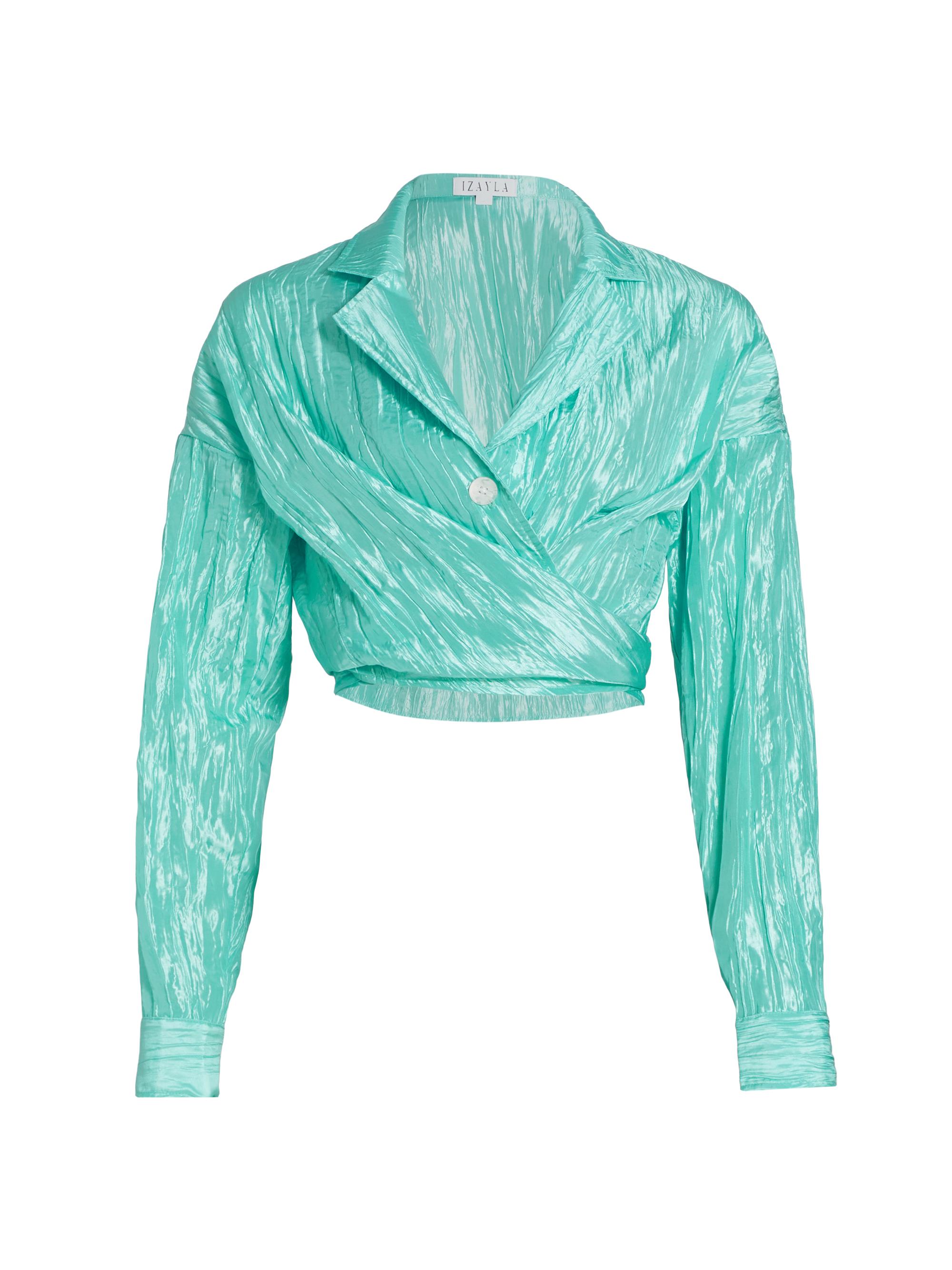 Izayla Women's Crinkled Taffeta Tie Front Shirt - Tiffany Blue