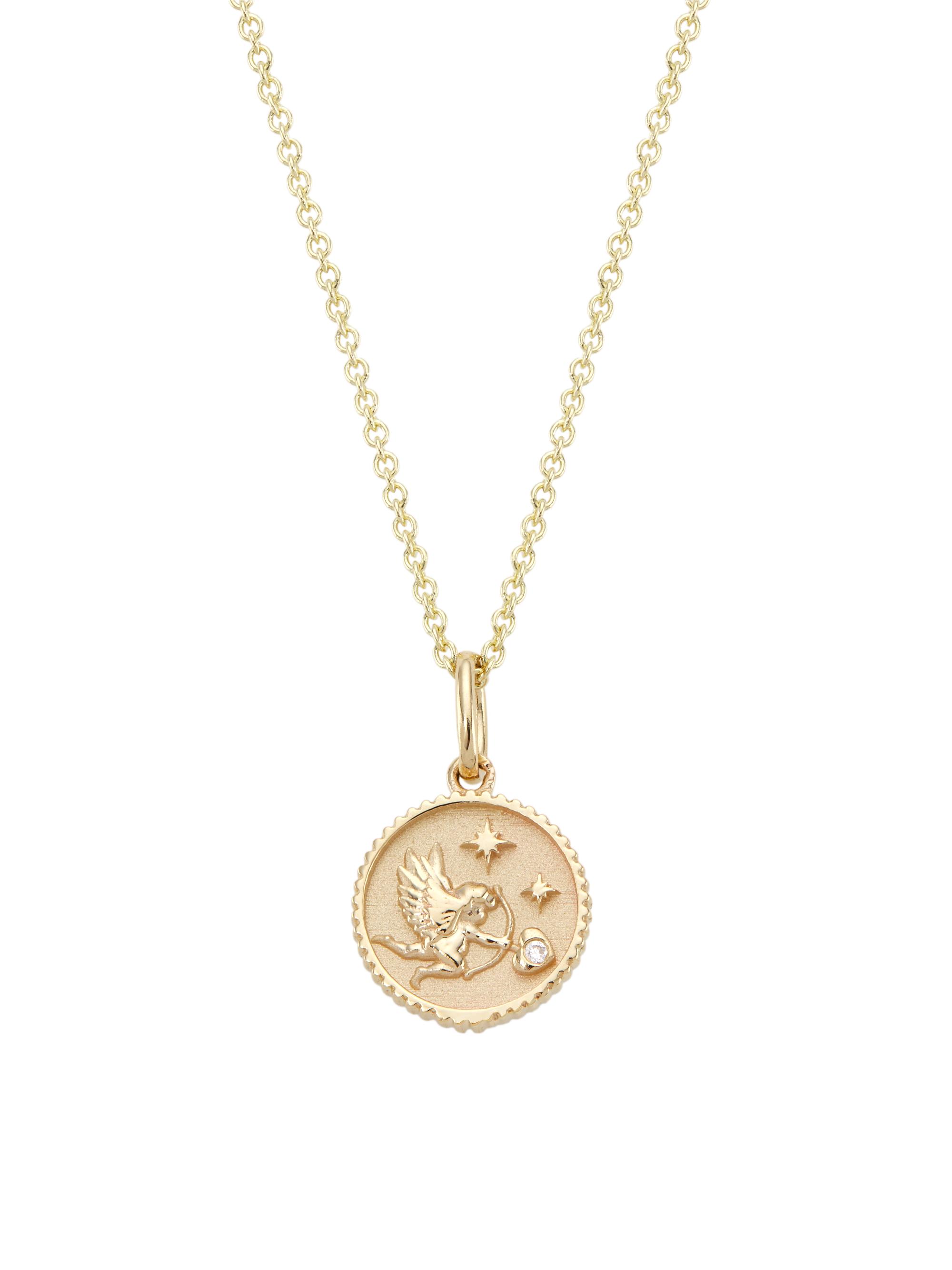 Sydney Evan Women's 14K Yellow Gold & Diamond Cupid-Coin Pendant Necklace
