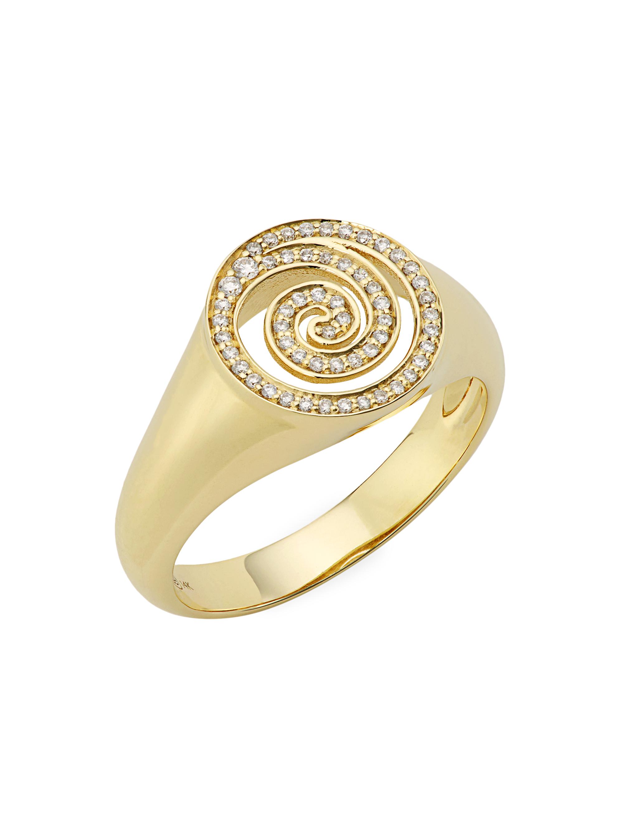 Sydney Evan Women's 14K Yellow Gold & Diamond Spiral Signet Ring