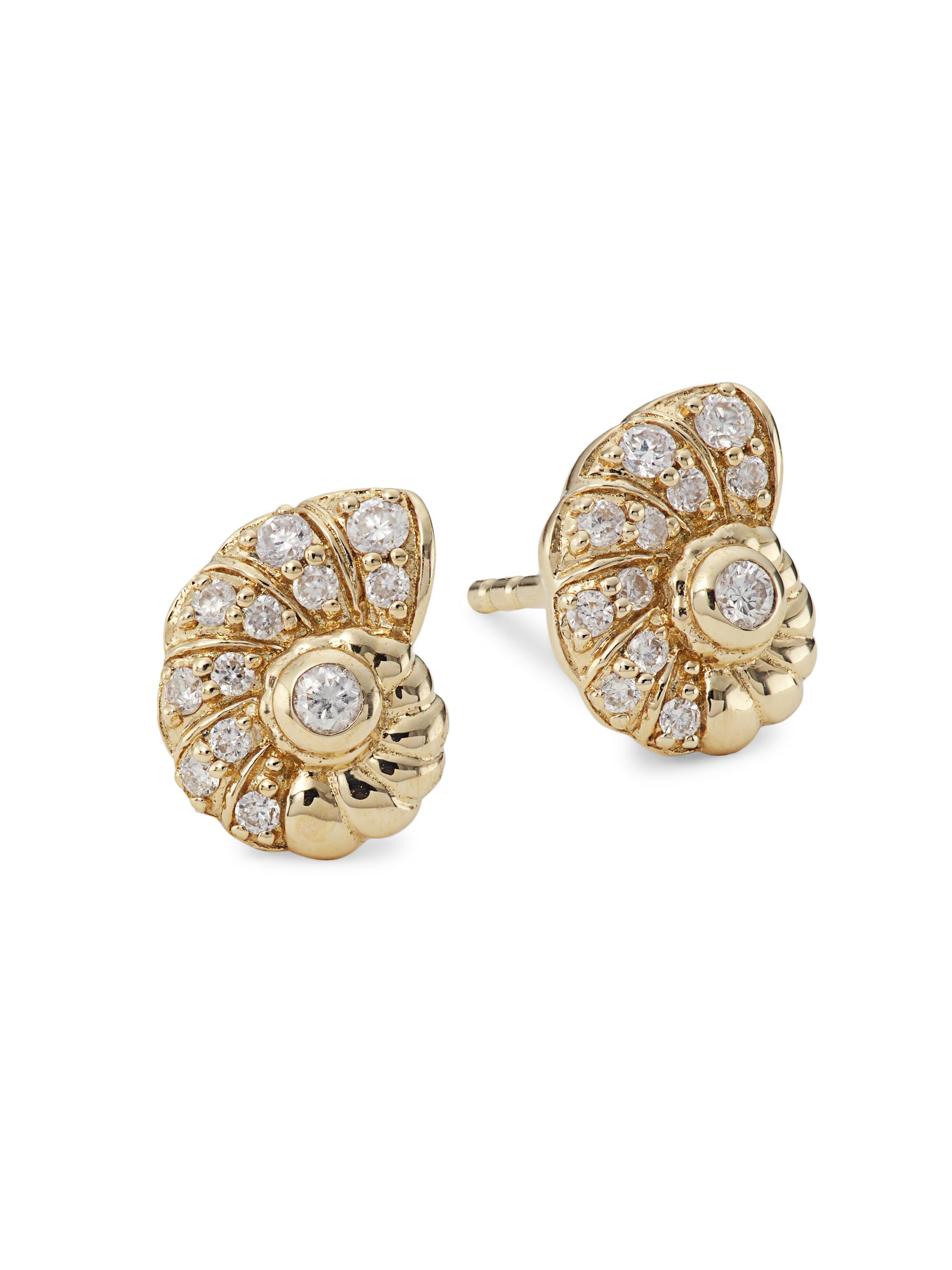 Sydney Evan Women's 14K Yellow Gold & Diamond Nautilus-Shell Stud Earrings