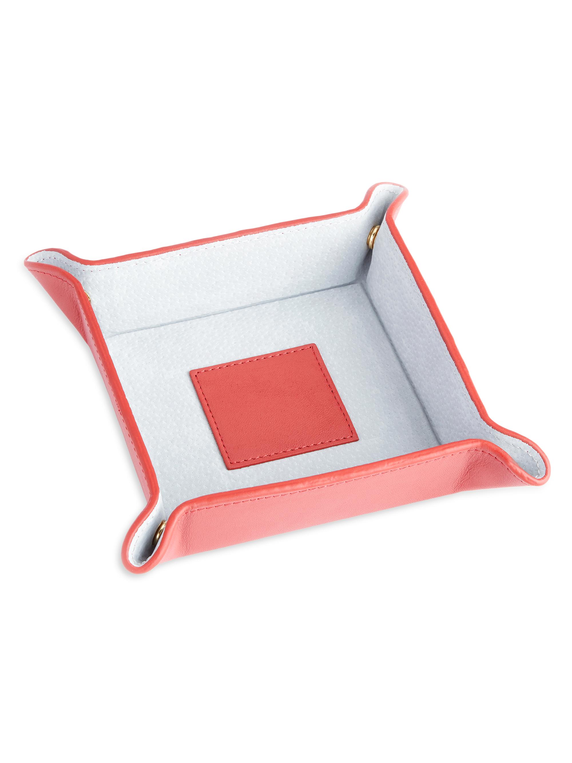Royce New York Suede-Lined Leather Catchall Valet Tray - Red