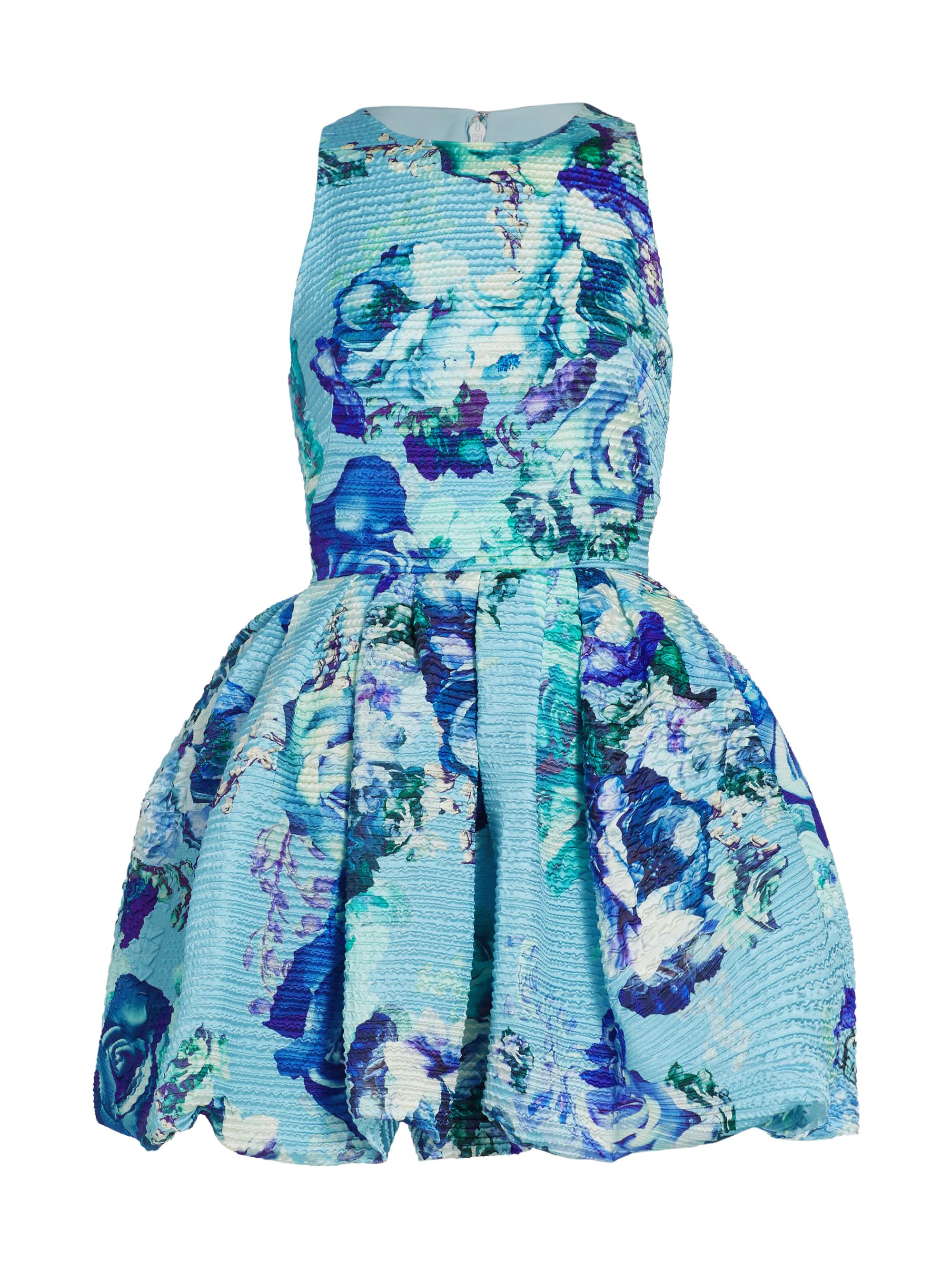 Monique Lhuillier Women's Floral Jacquard Bubble Dress - Blue Multi