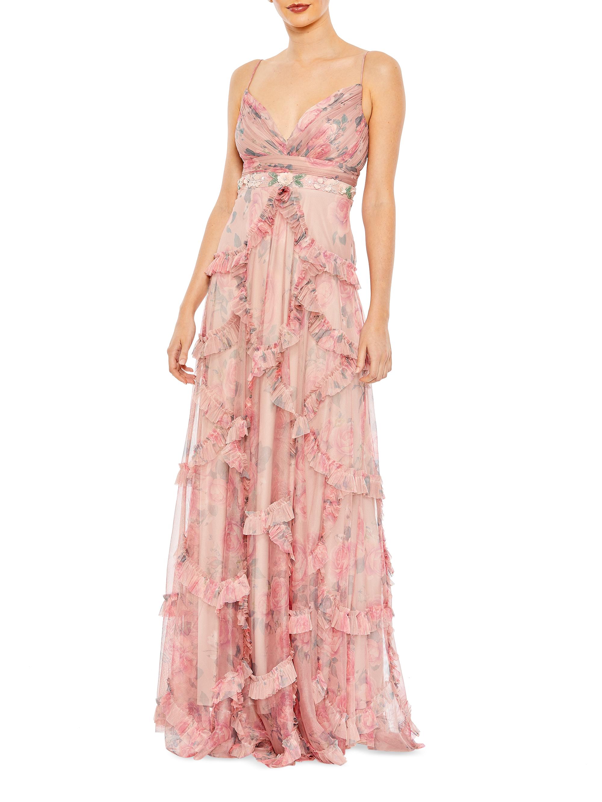 Mac Duggal Women's Floral Bead-Embellished Ruffle Gown - Rose Pink