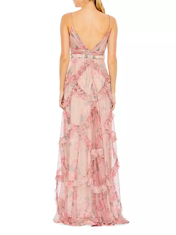 Floral Bead-Embellished Ruffle Gown
