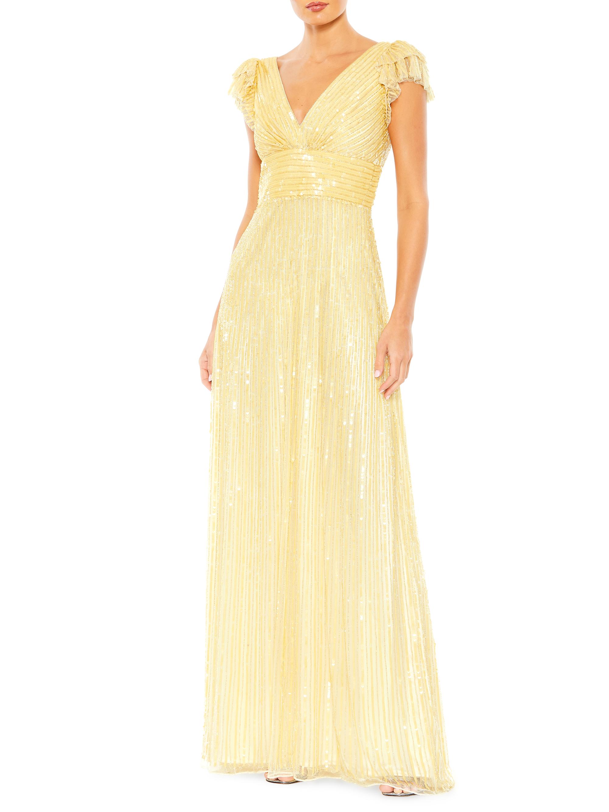 Mac Duggal Women's Sequin-Embellished Flutter-Sleeve Gown - Butter Cream