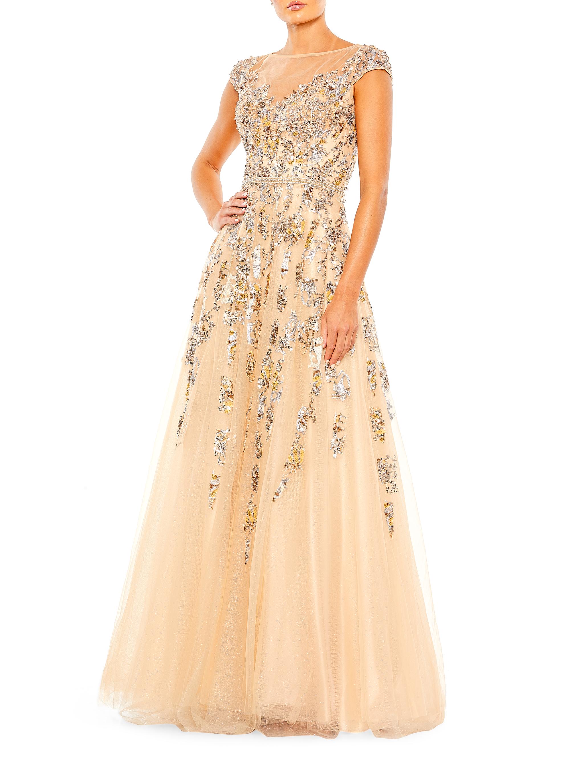 Mac Duggal Women's Flared Sequin Pattern Gown - Beige