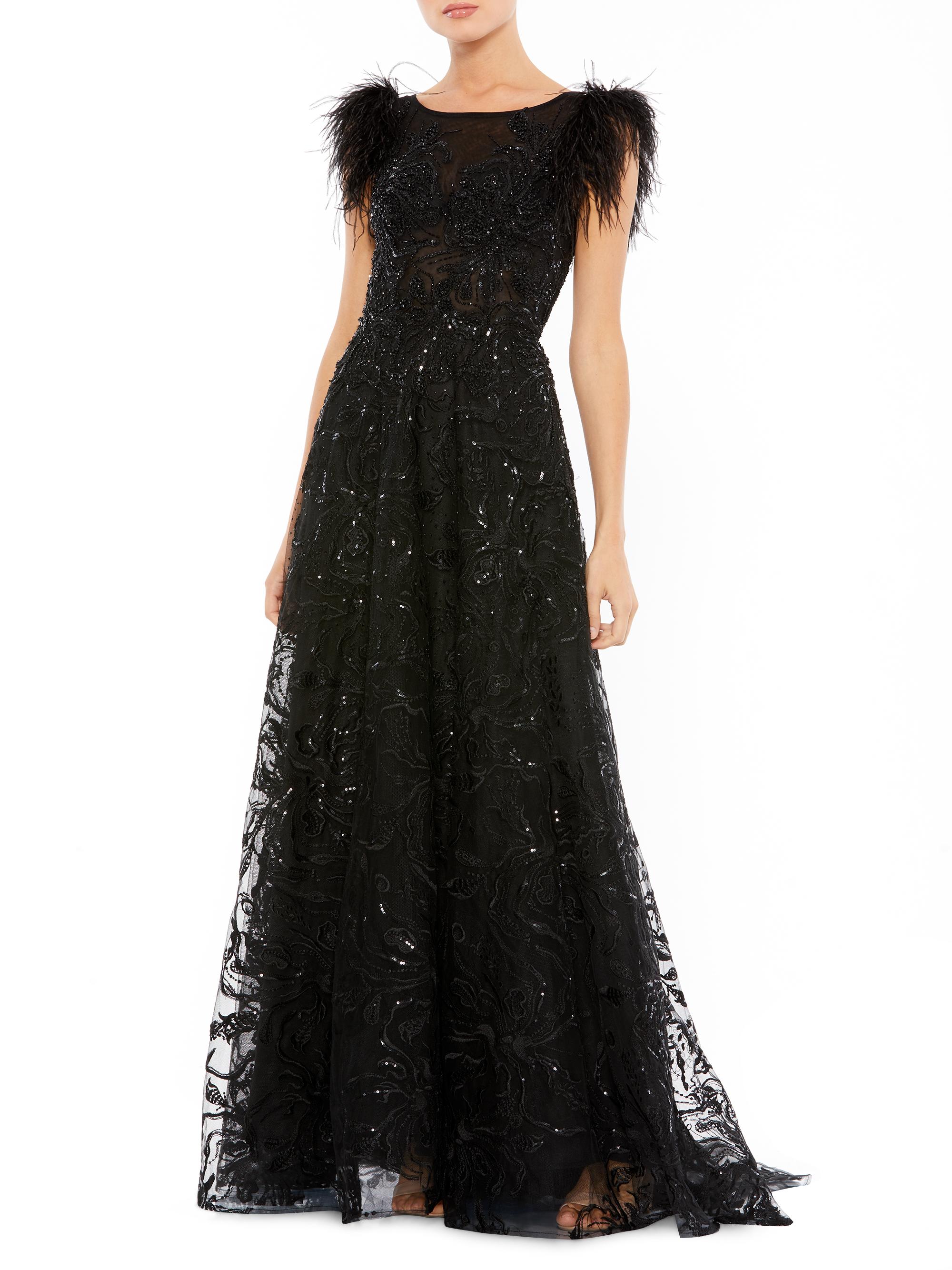 Mac Duggal Women's Feathered A-Line Gown - Black