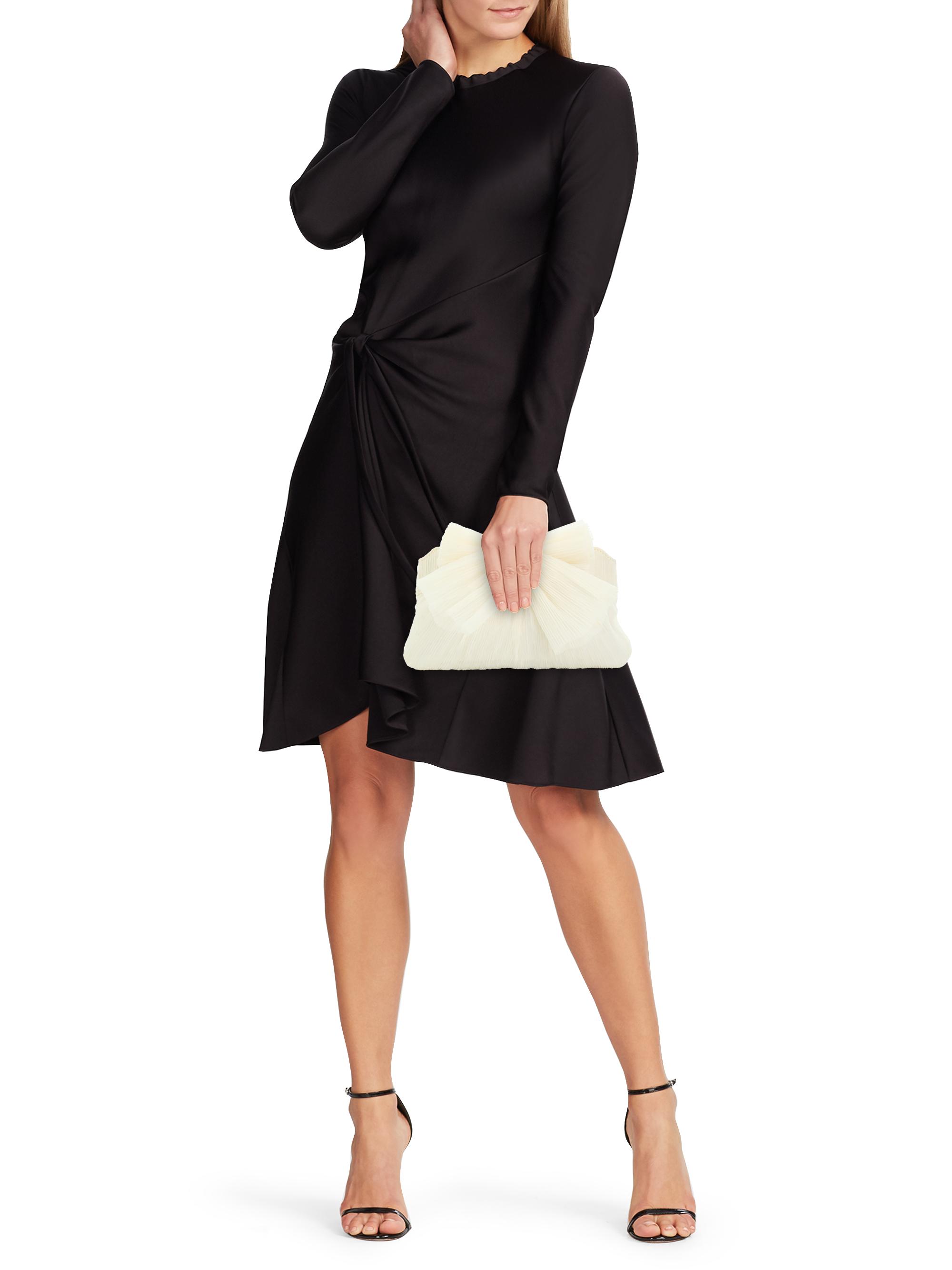 Loeffler Randall Women's Rayne Bow Pleated Frame Clutch - Pearl - back view in Na