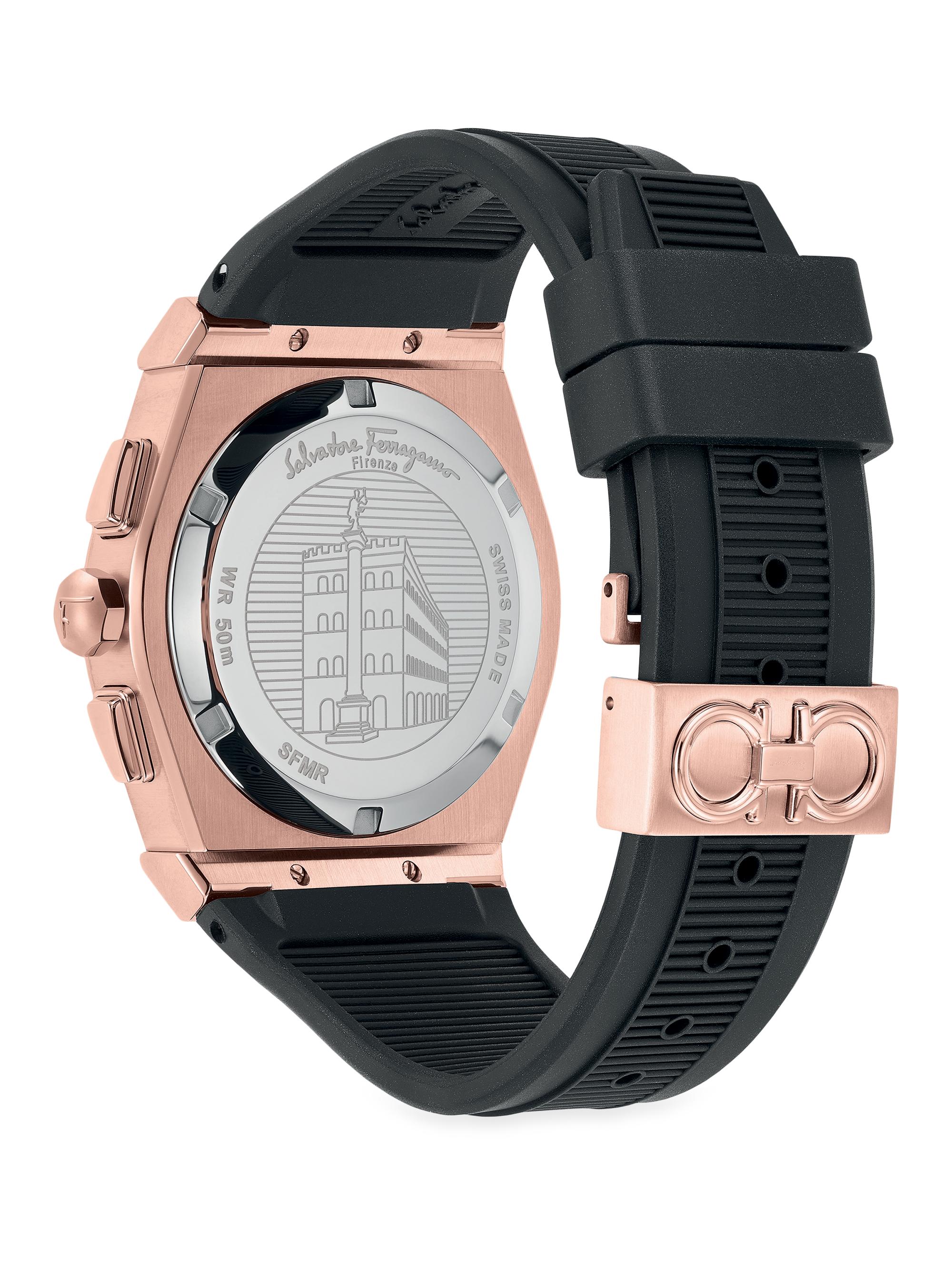 稼働 Salvatore FERRAGAMO 腕時計 VEGA ブラック2425 Salvatore Ferragamo Men's Vega Chrono Black Silicone Strap