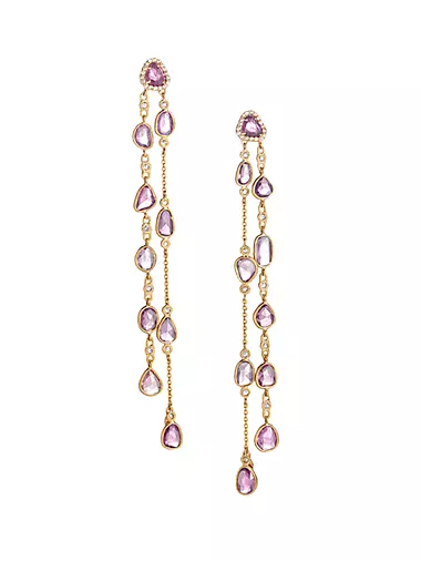 Affinity 20K Yellow Gold, Pink Sapphire, & Diamond Waterfall Earrings