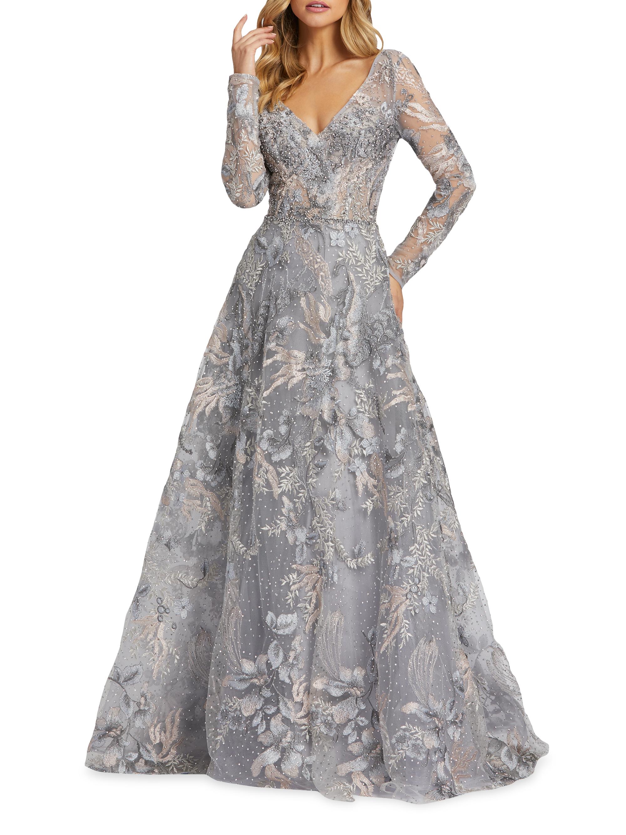 Mac Duggal Women's Lace A-Line Gown - Gray Multi
