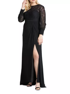 Shop Mac Duggal Plus Size Lace Long-Sleeve Gown | Saks Fifth Avenue