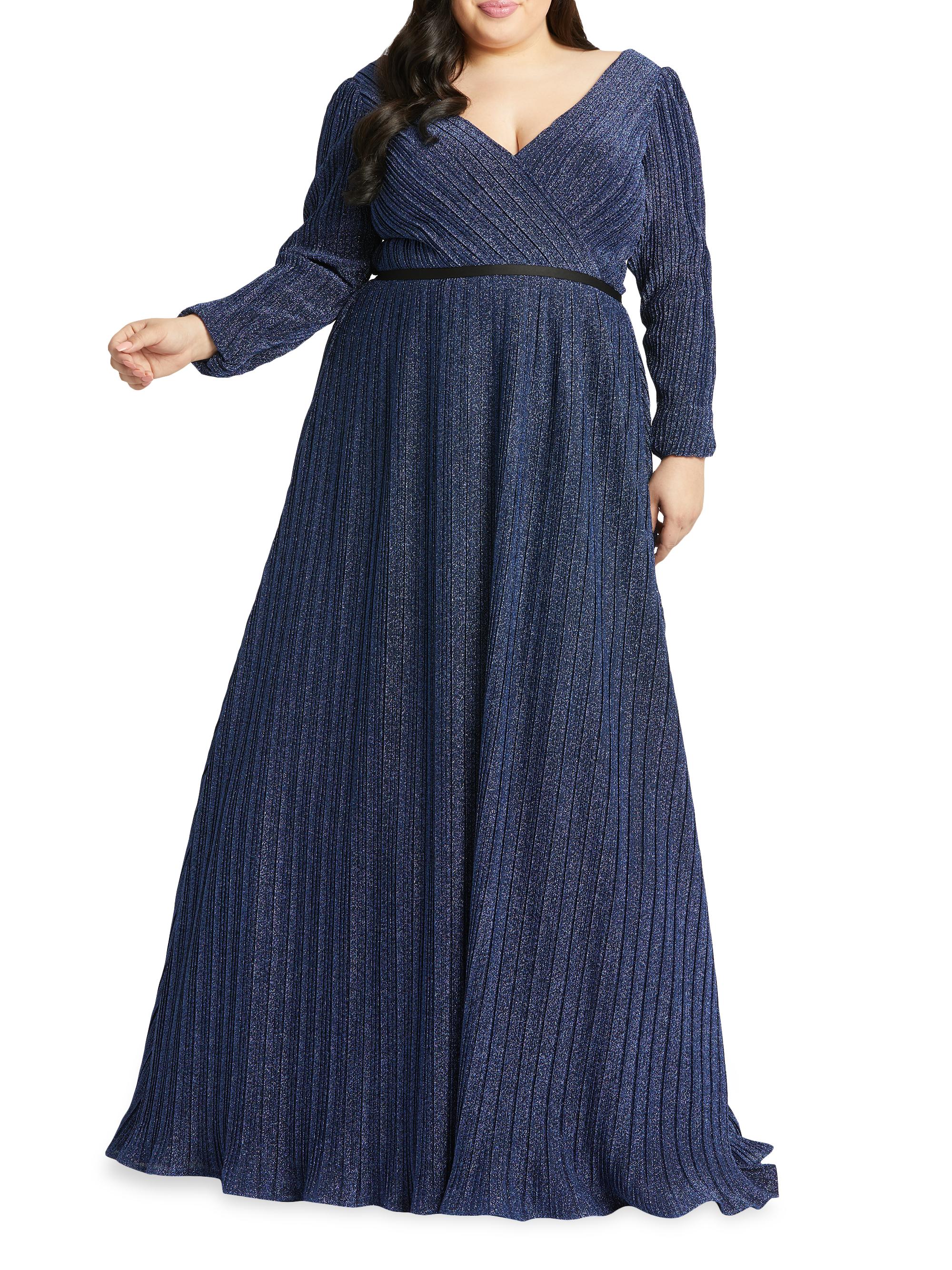 Mac Duggal Women's Plus Metallic Empire Waist Gown - Sapphire