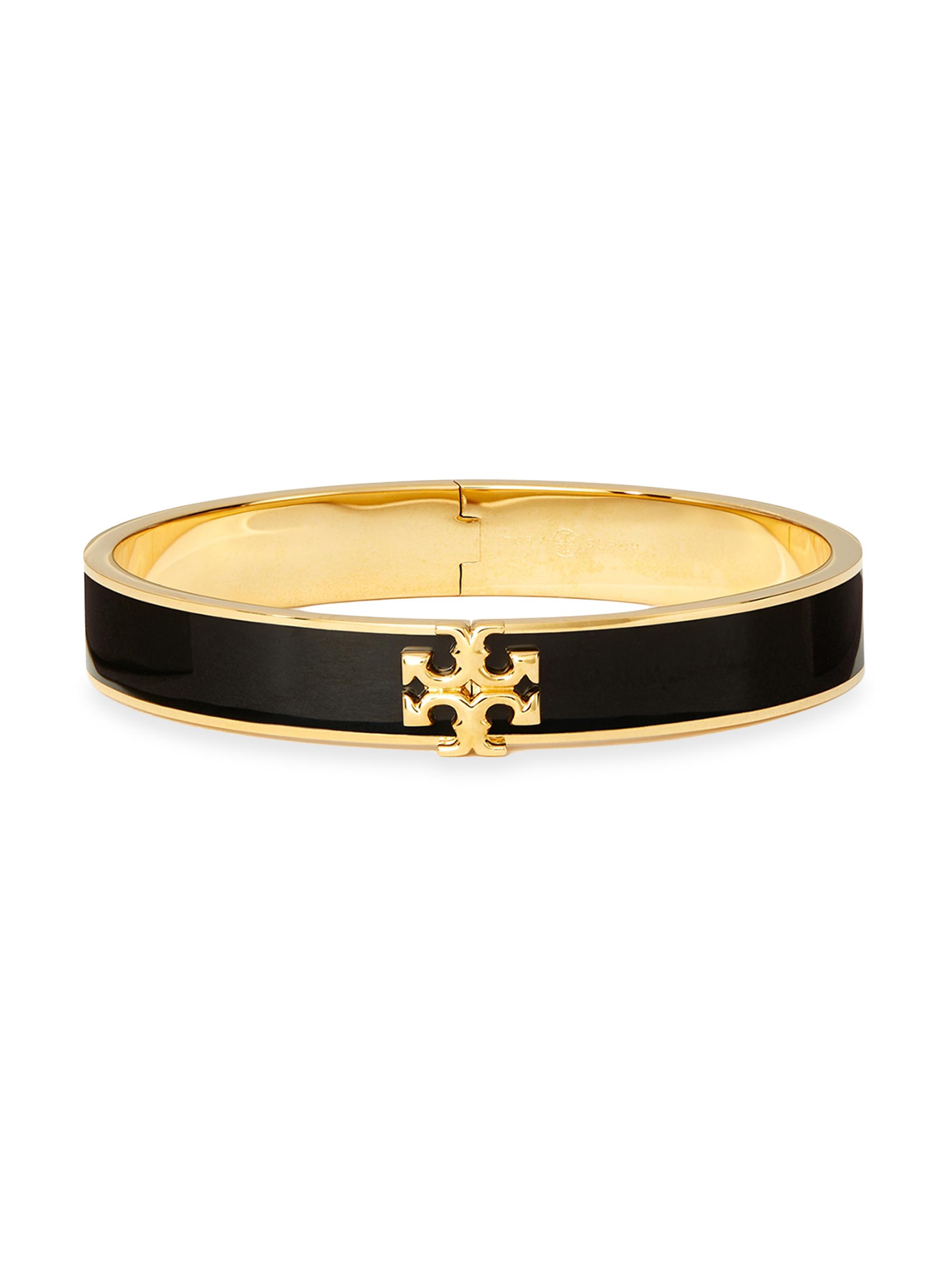Tory Burch Women's Kira 18K-Gold-Plated & Enamel  Hinged Bangle - Gold Black