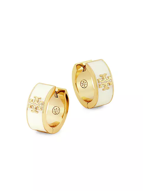 Kira 18K-Gold-Plated & Enamel Logo Huggie Hoop Earrings