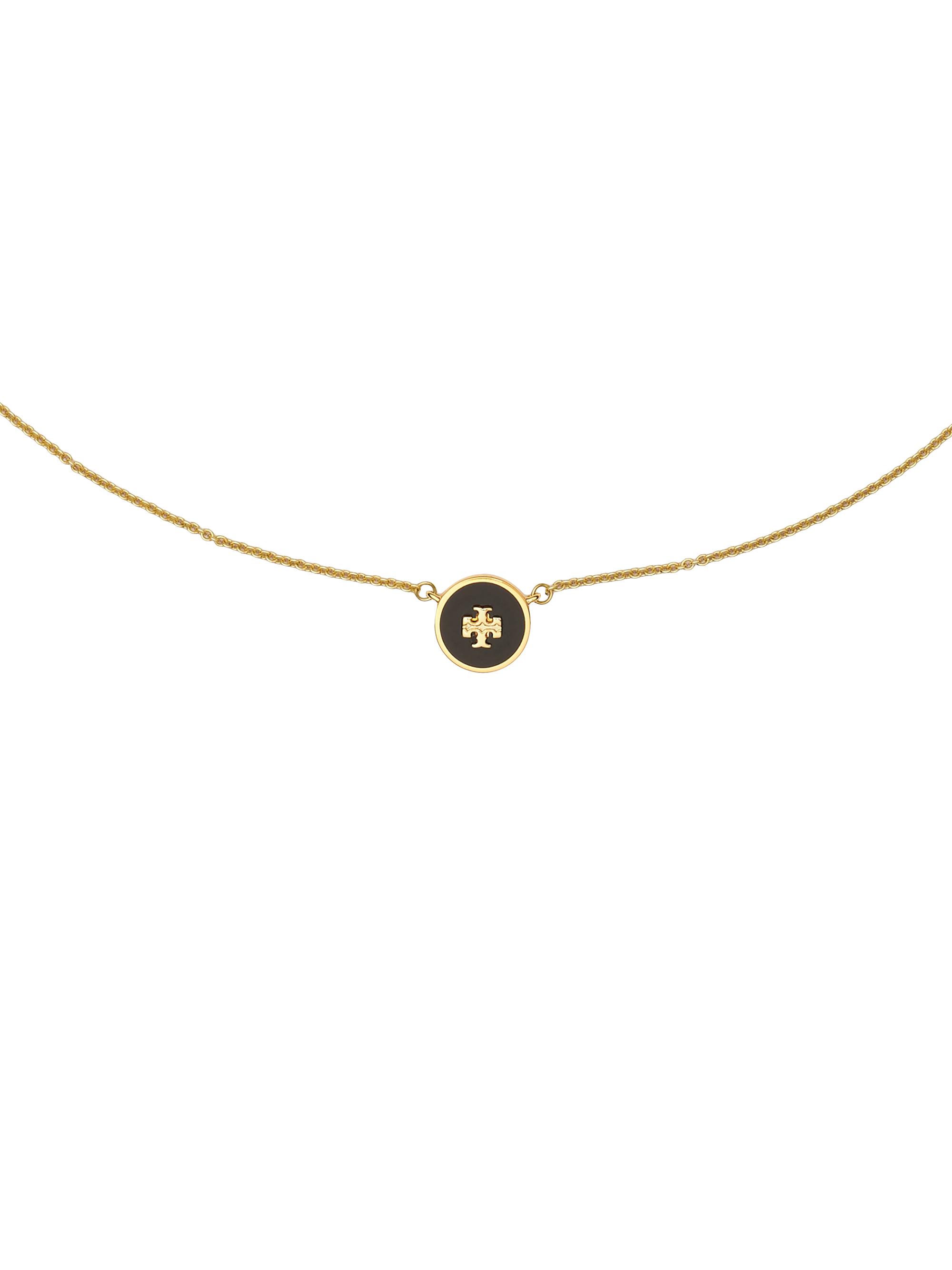 Tory Burch Women's Kira 18K-Gold-Plated & Enamel Logo Pendant Necklace - Gold Black
