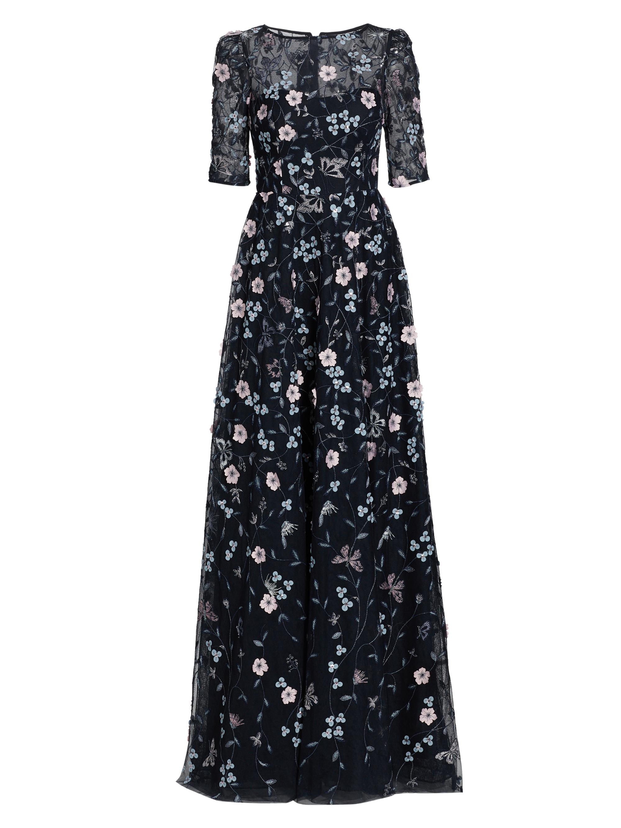 Teri Jon by Rickie Freeman Women's Floral Embroidered Gown - Navy Multi