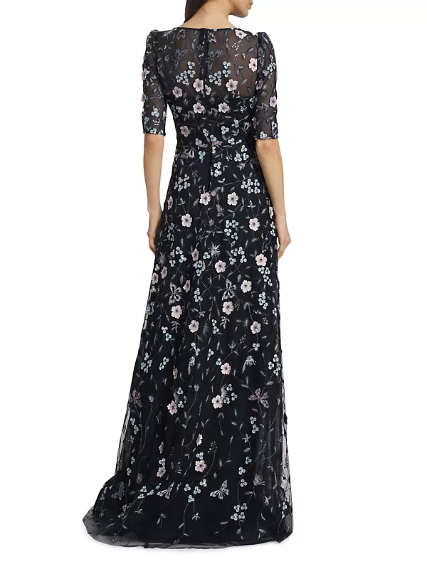 Shop Teri Jon by Rickie Freeman Floral Embroidered Gown