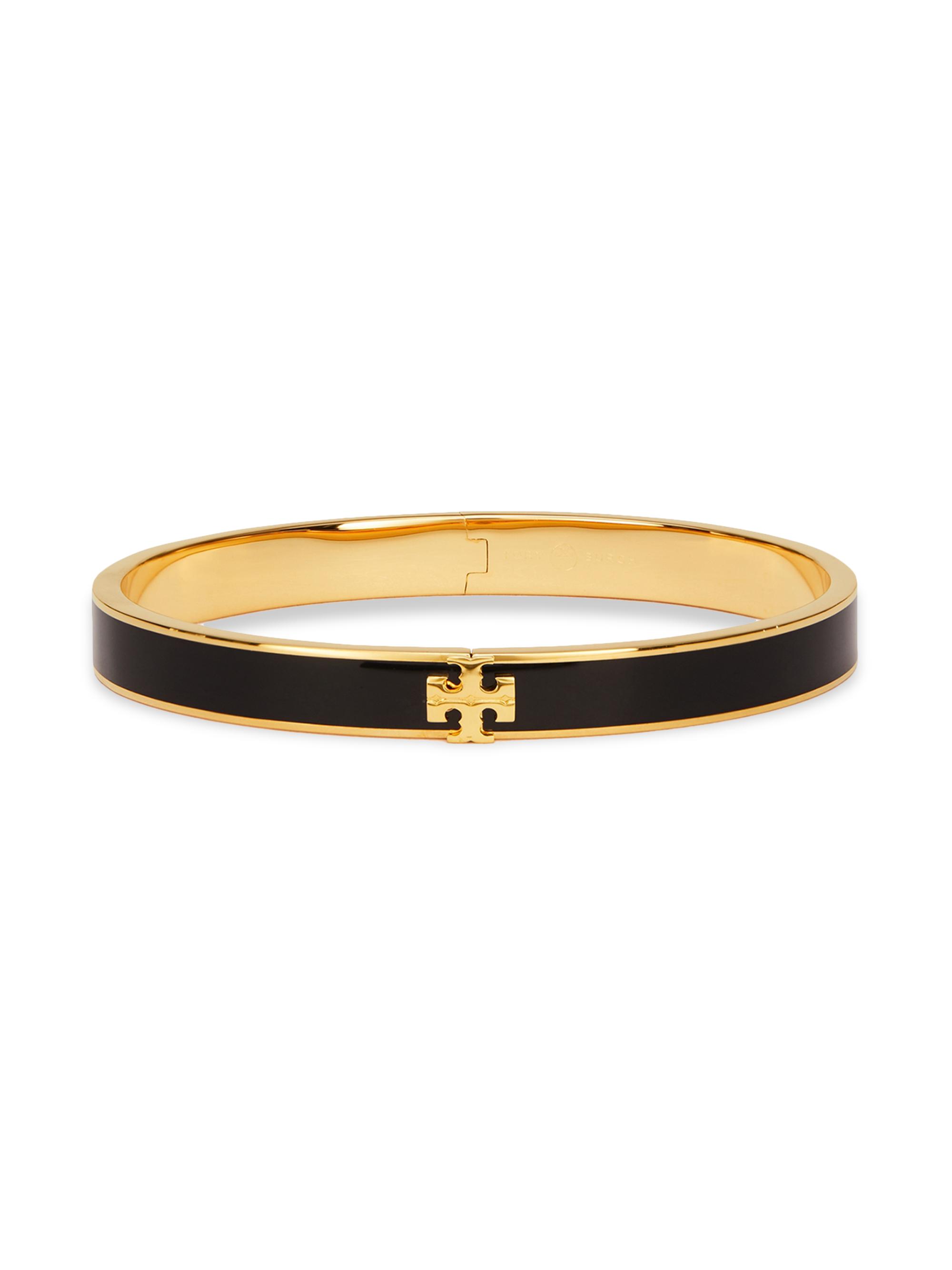 Tory Burch Women's Kira 18K-Gold-Plated & Enamel  Hinged Bangle - Gold Black