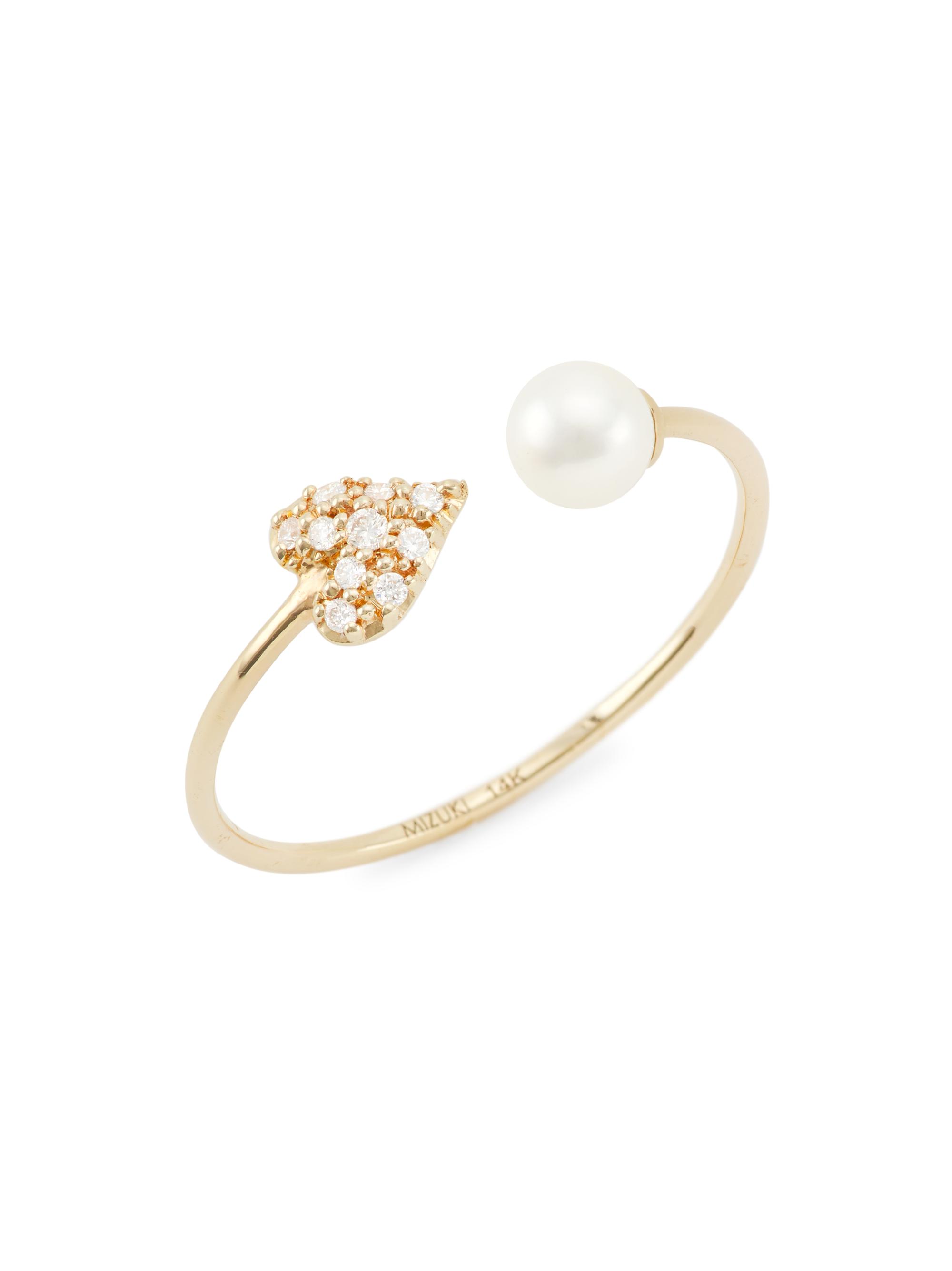 Mizuki Women's 14K-Yellow-Gold, Freshwater Pearl & Diamond Ring