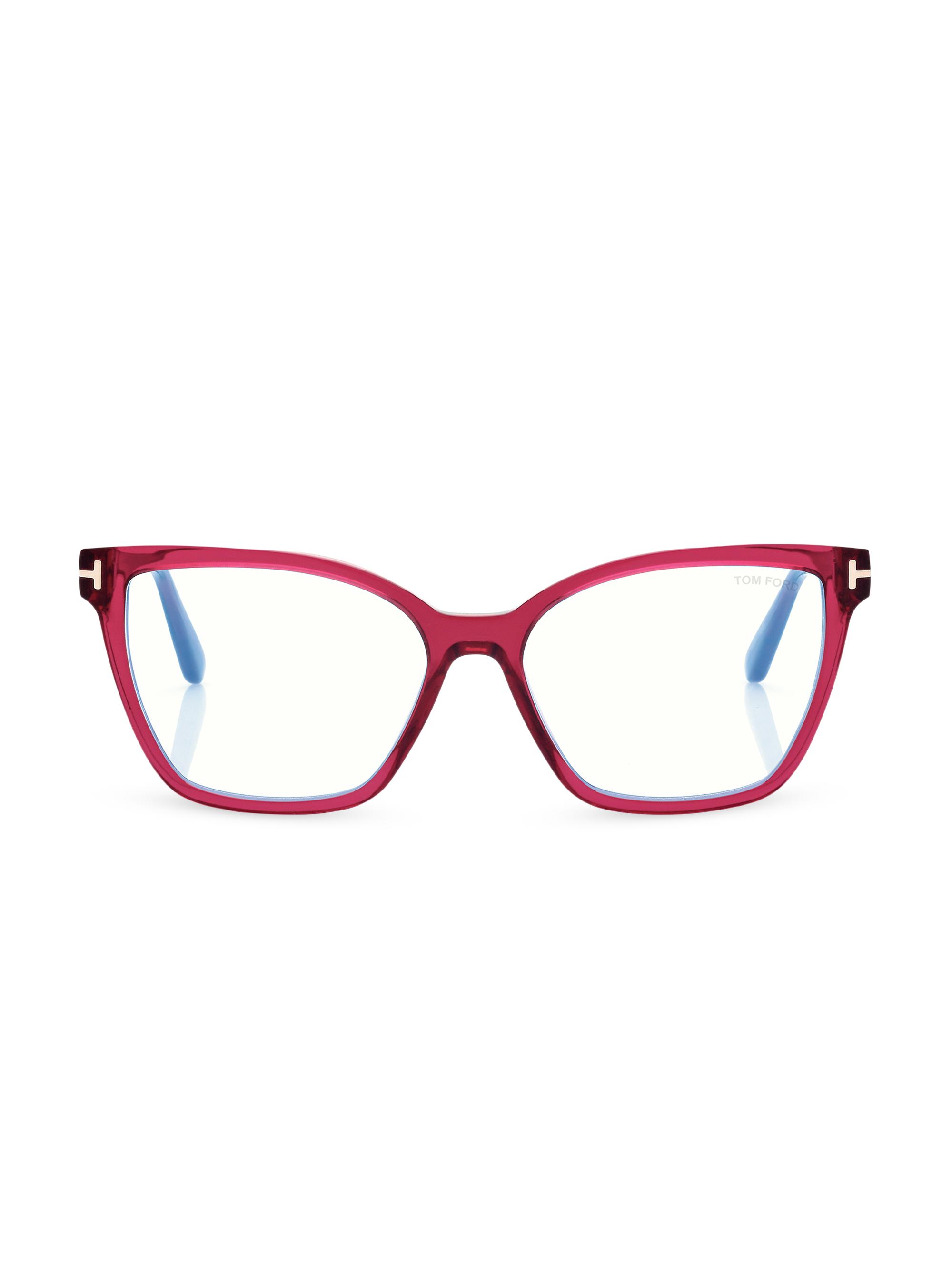 TOM FORD Women's 53MM Cat Eye Blue Block Glasses - Transparent Fuchsia