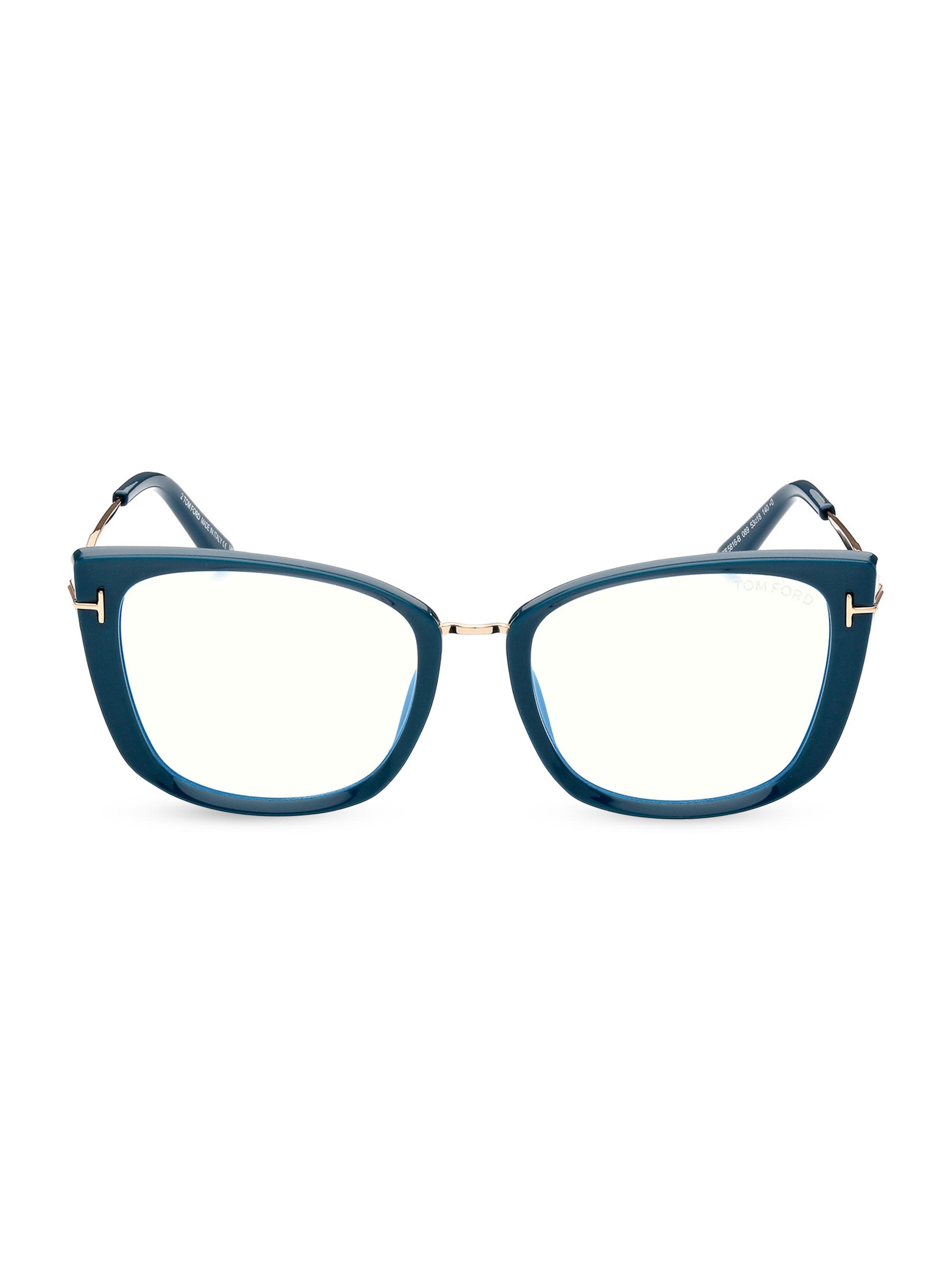 TOM FORD Women's 53MM Cat Eye Blue Block Glasses - Shiny Teal