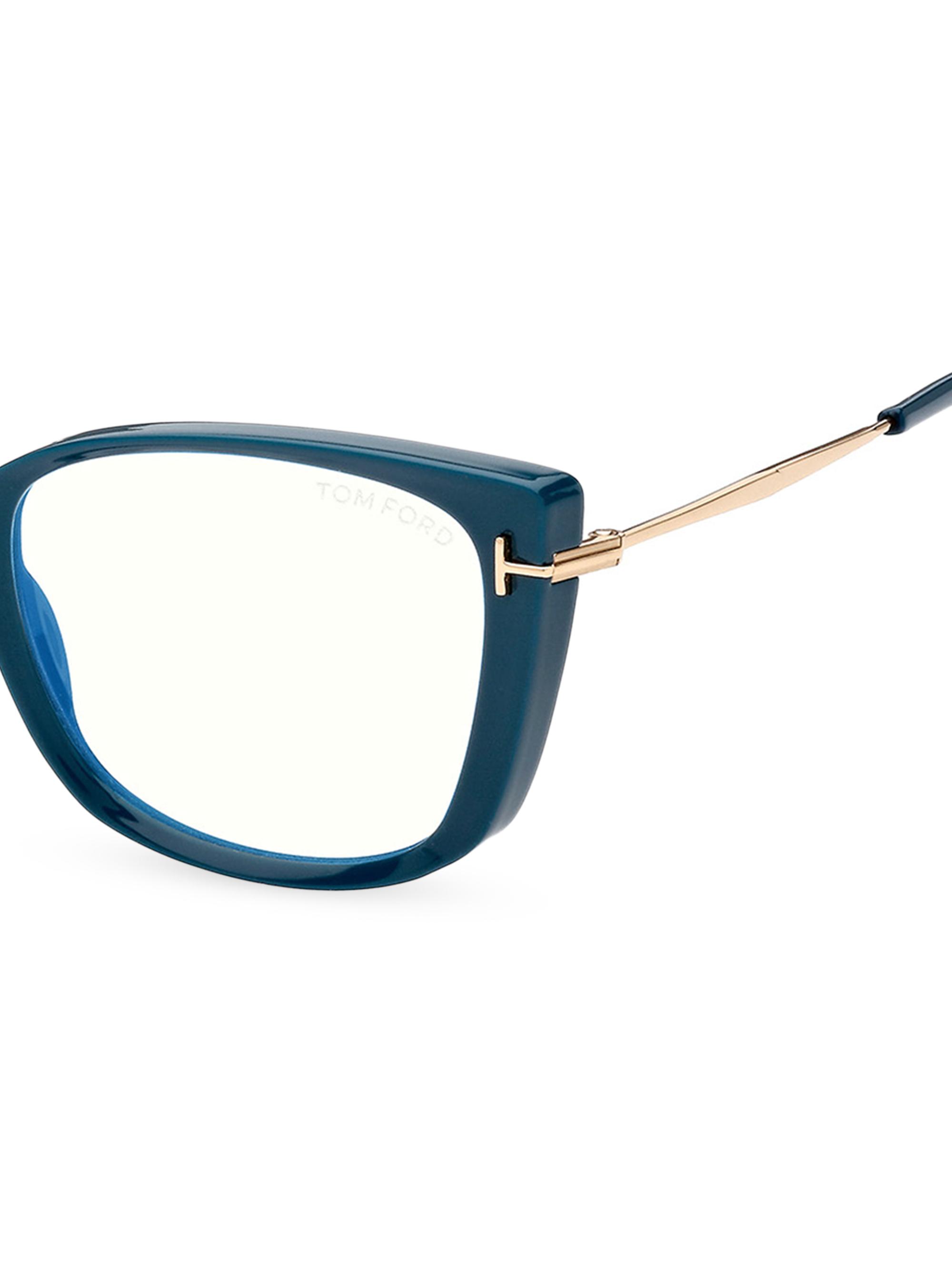 Shop TOM FORD 53MM Cat Eye Blue Block Glasses | Saks Fifth Avenue