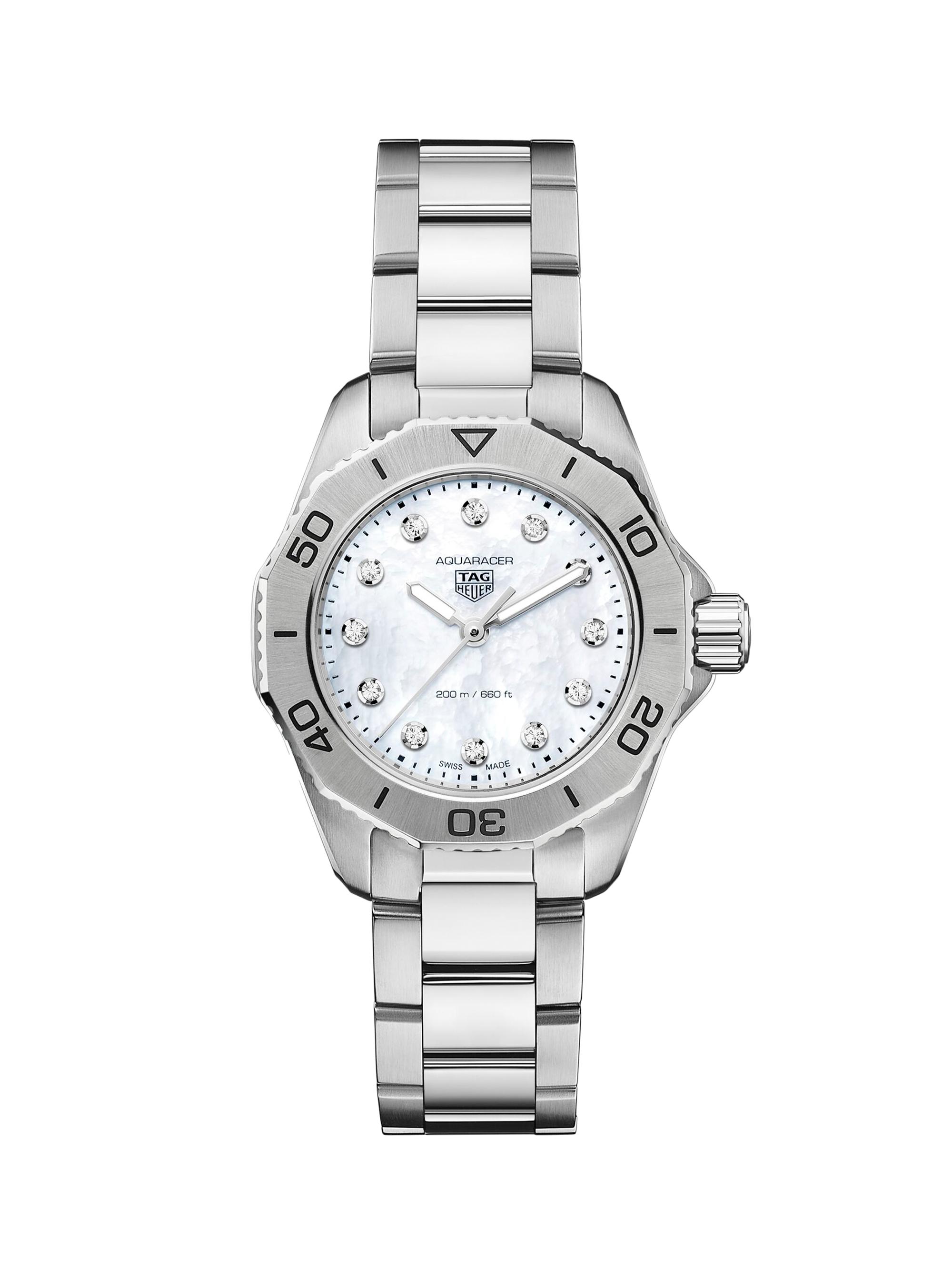 TAG Heuer Women's Aquaracer Stainless Steel, White Mother-Of-Pearl & Diamond Watch
