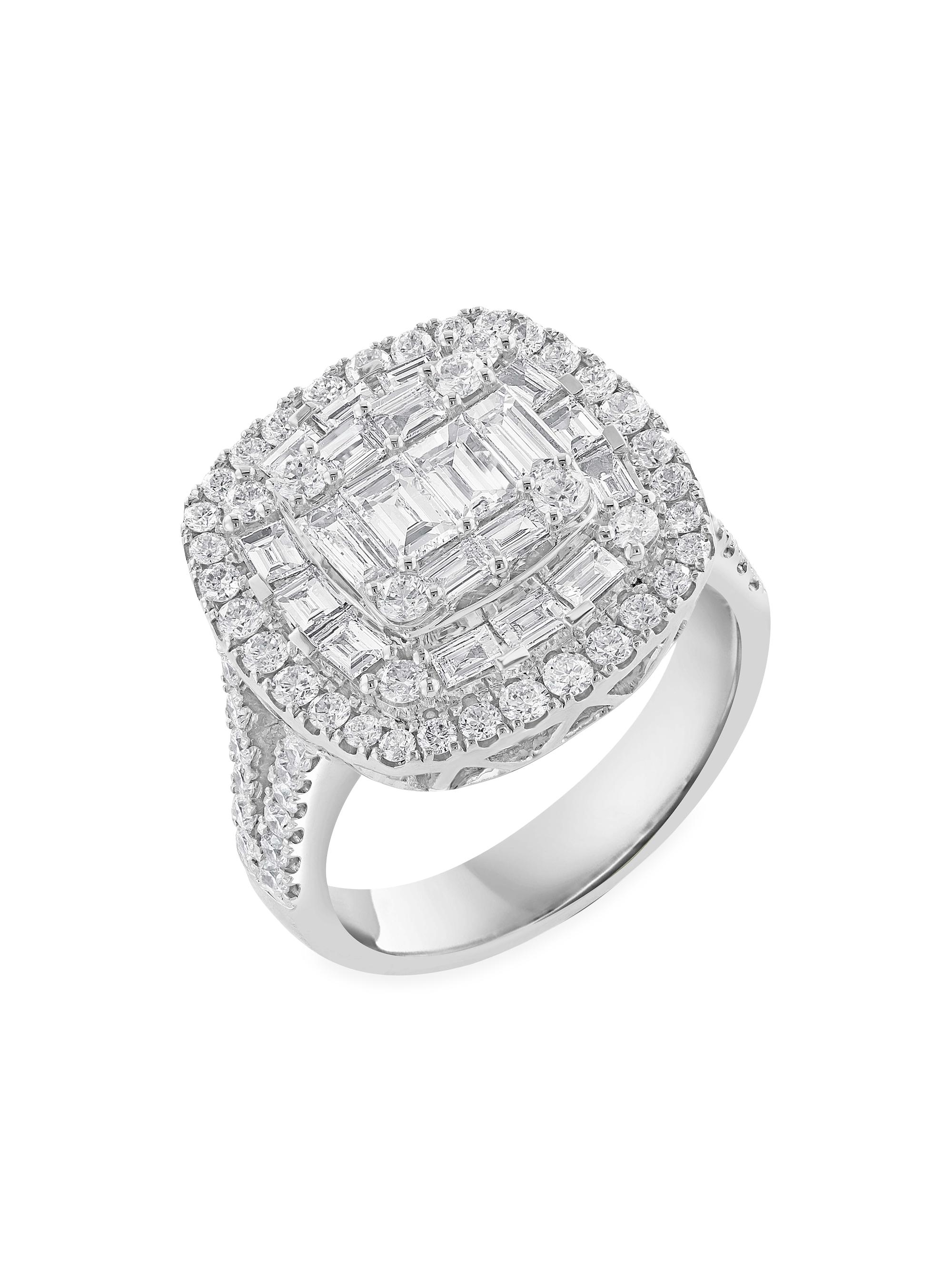 Saks Fifth Avenue Collection Women's 14K White Gold & 2.20 TCW Diamond Cushion Ring - White Gold