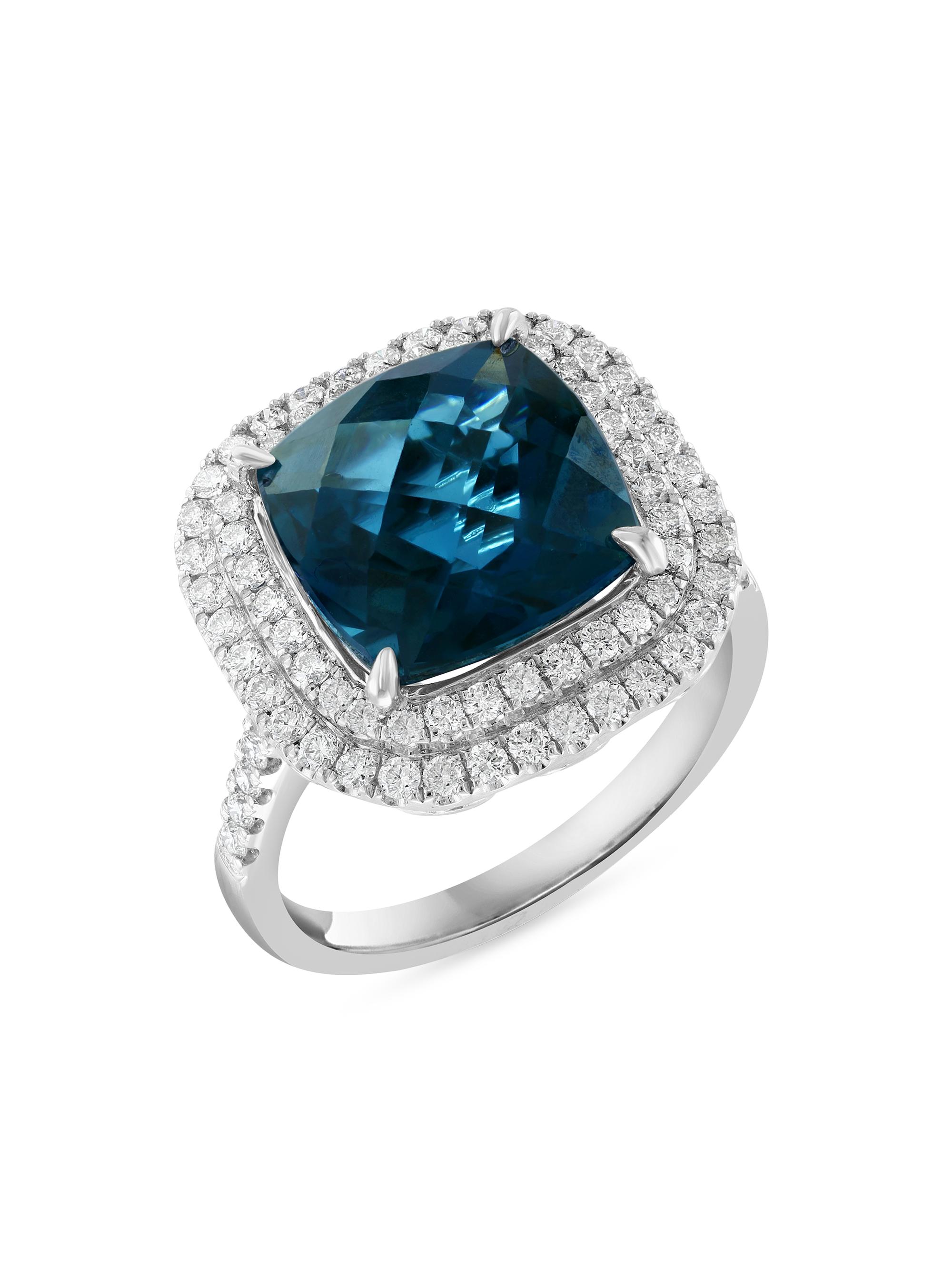 Saks Fifth Avenue Collection Women's 14K White Gold, London Blue Topaz, & Diamond Ring - White Gold