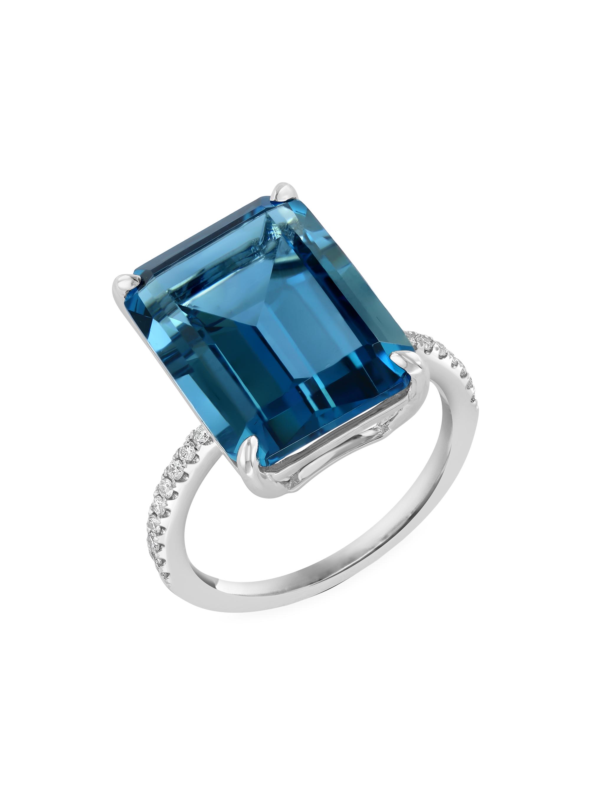 Saks Fifth Avenue Collection Women's 14K White Gold, Diamond & London Blue Topaz Ring - White Gold