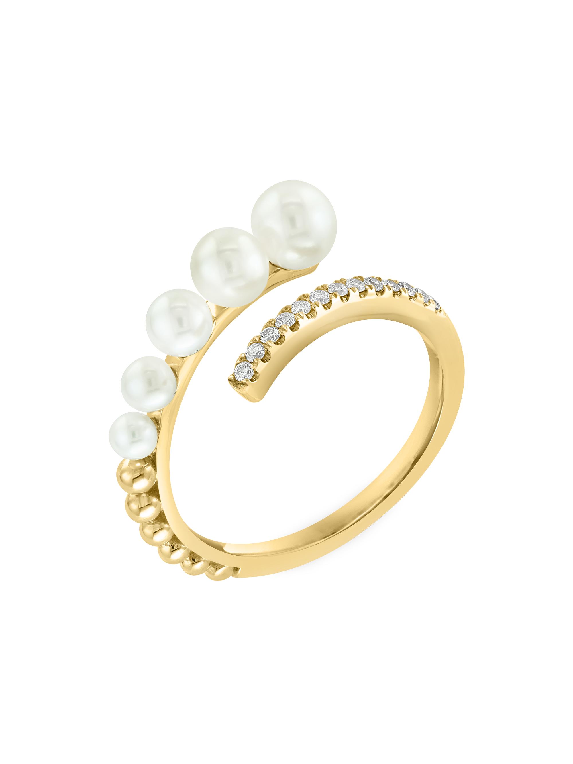 Saks Fifth Avenue Collection Women's 14K Yellow Gold, Diamond & Freshwater Pearl Bypass Ring - Yellow Gold