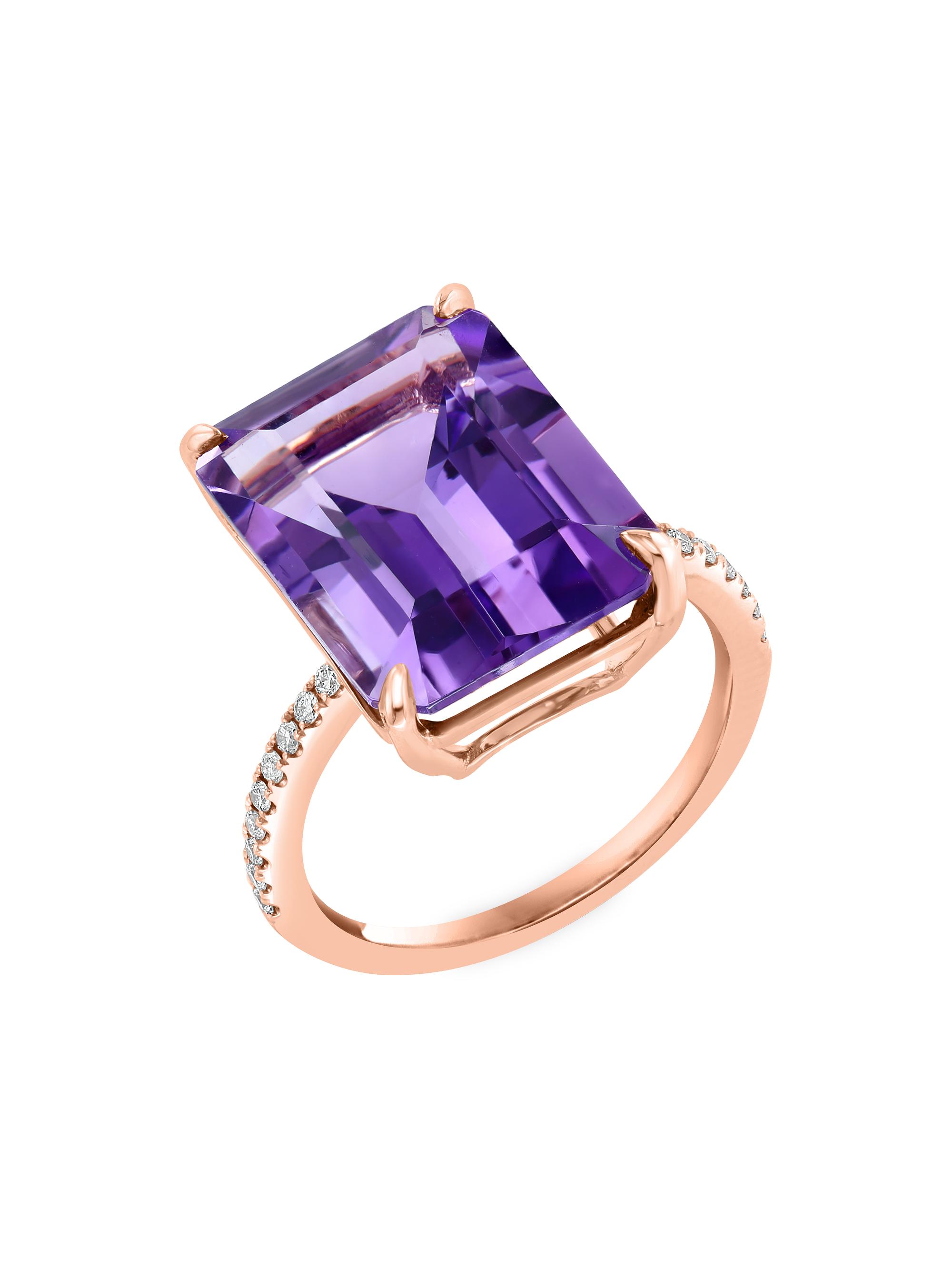 Saks Fifth Avenue Collection Women's 14K Rose Gold, Diamond & Amethyst Ring - Rose Gold