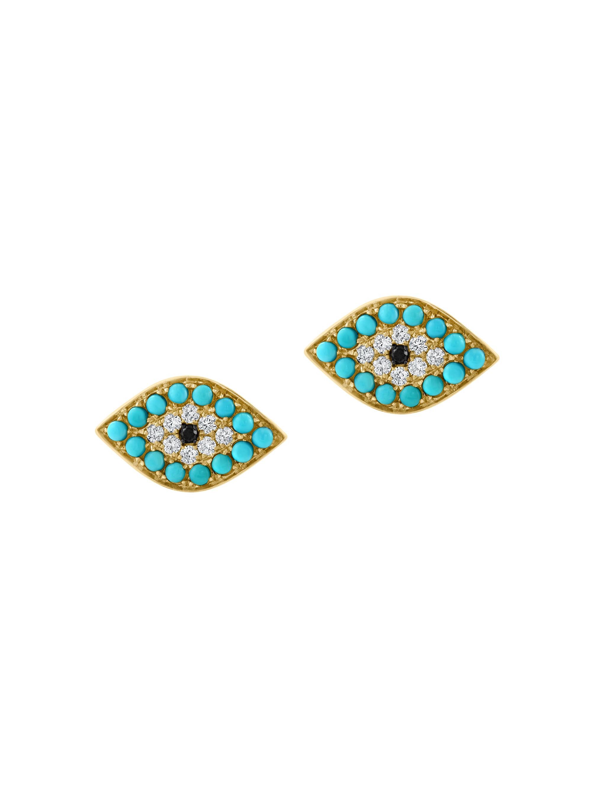 Saks Fifth Avenue Collection Women's 14K Yellow Gold, Turquoise & 0.17 TCW Diamond Evil Eye Stud Earrings - Yellow Gold
