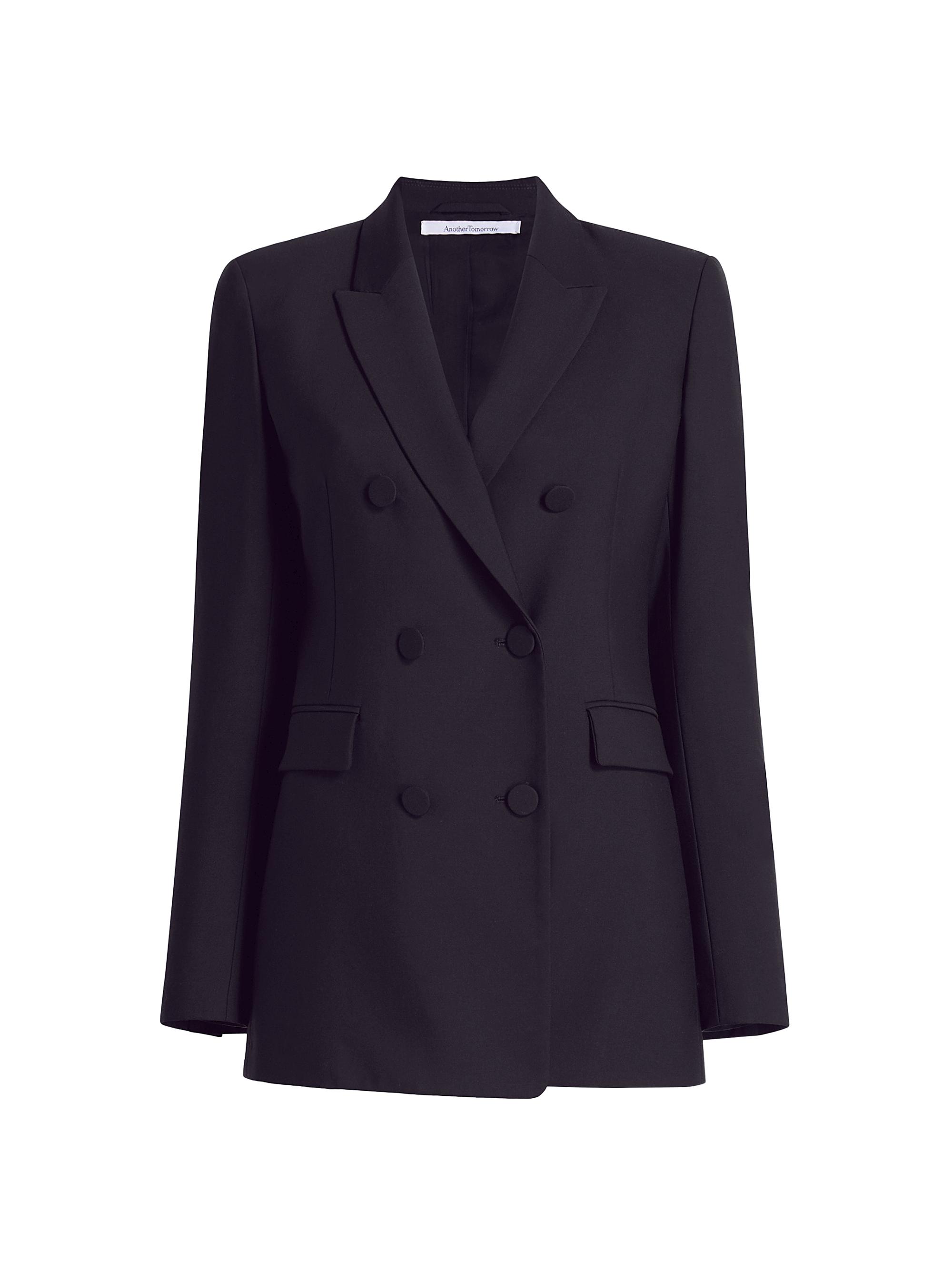 Another Tomorrow Women's Core Double-Breasted Merino Wool Jacket - Navy